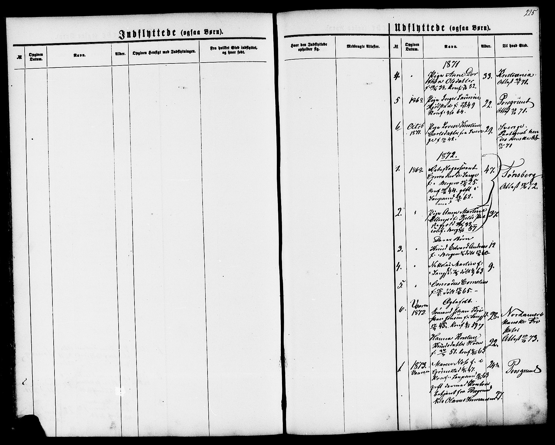 Langesund kirkebøker, SAKO/A-280/G/Ga/L0004: Parish register (copy) no. 4, 1859-1884, p. 225