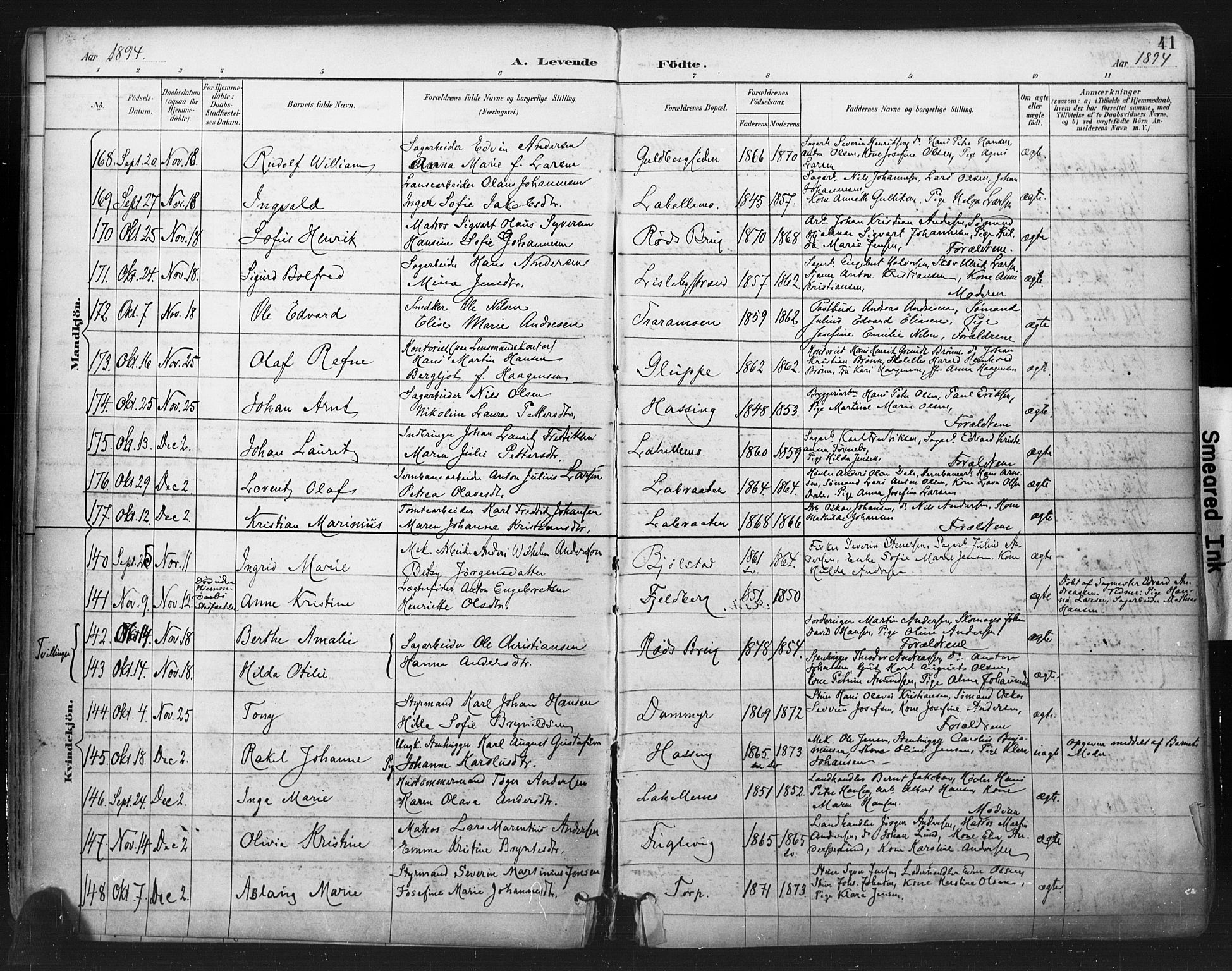 Glemmen prestekontor Kirkebøker, SAO/A-10908/F/Fa/L0013: Parish register (official) no. 13, 1892-1907, p. 41