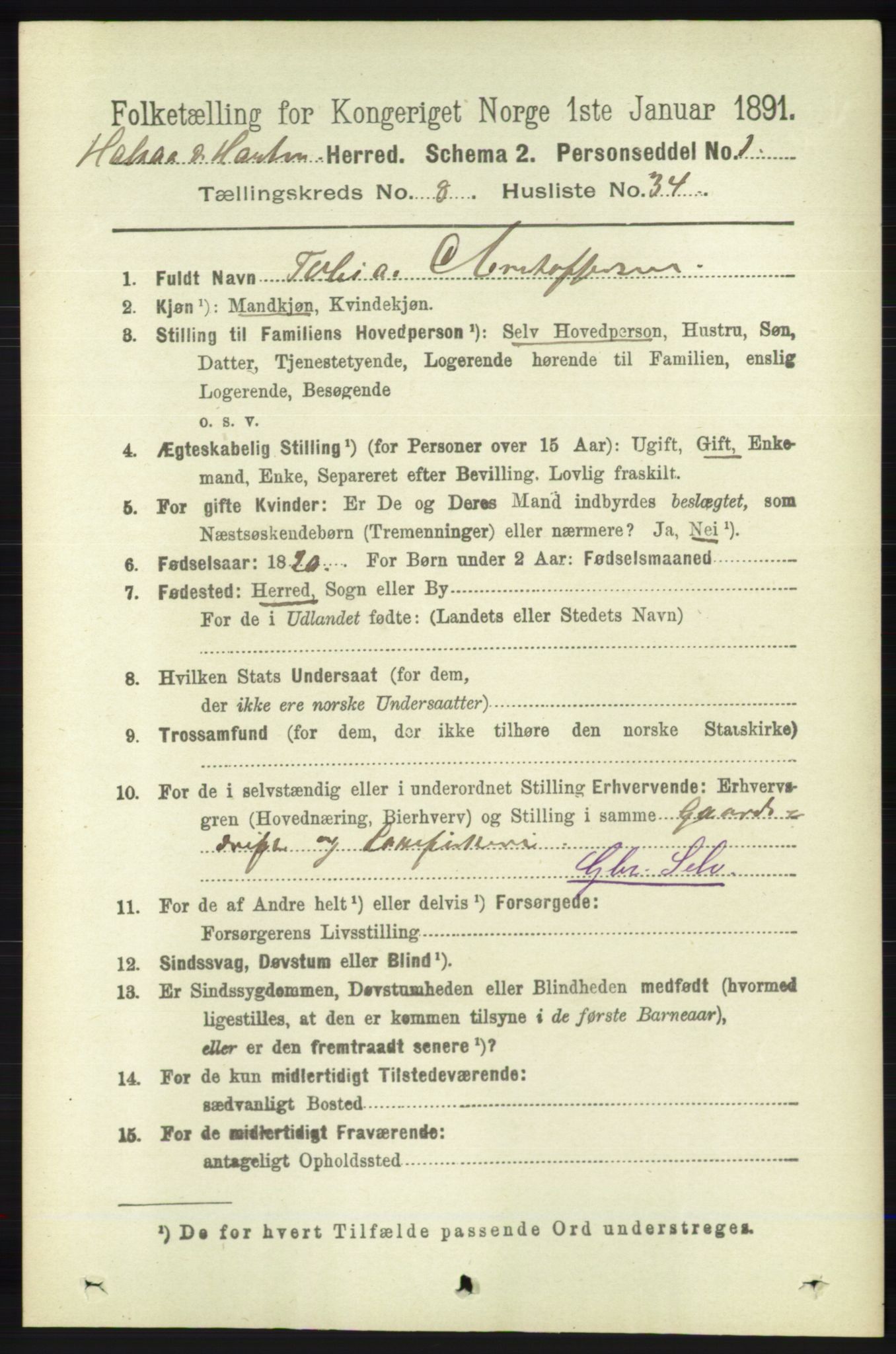 RA, 1891 census for 1019 Halse og Harkmark, 1891, p. 3428