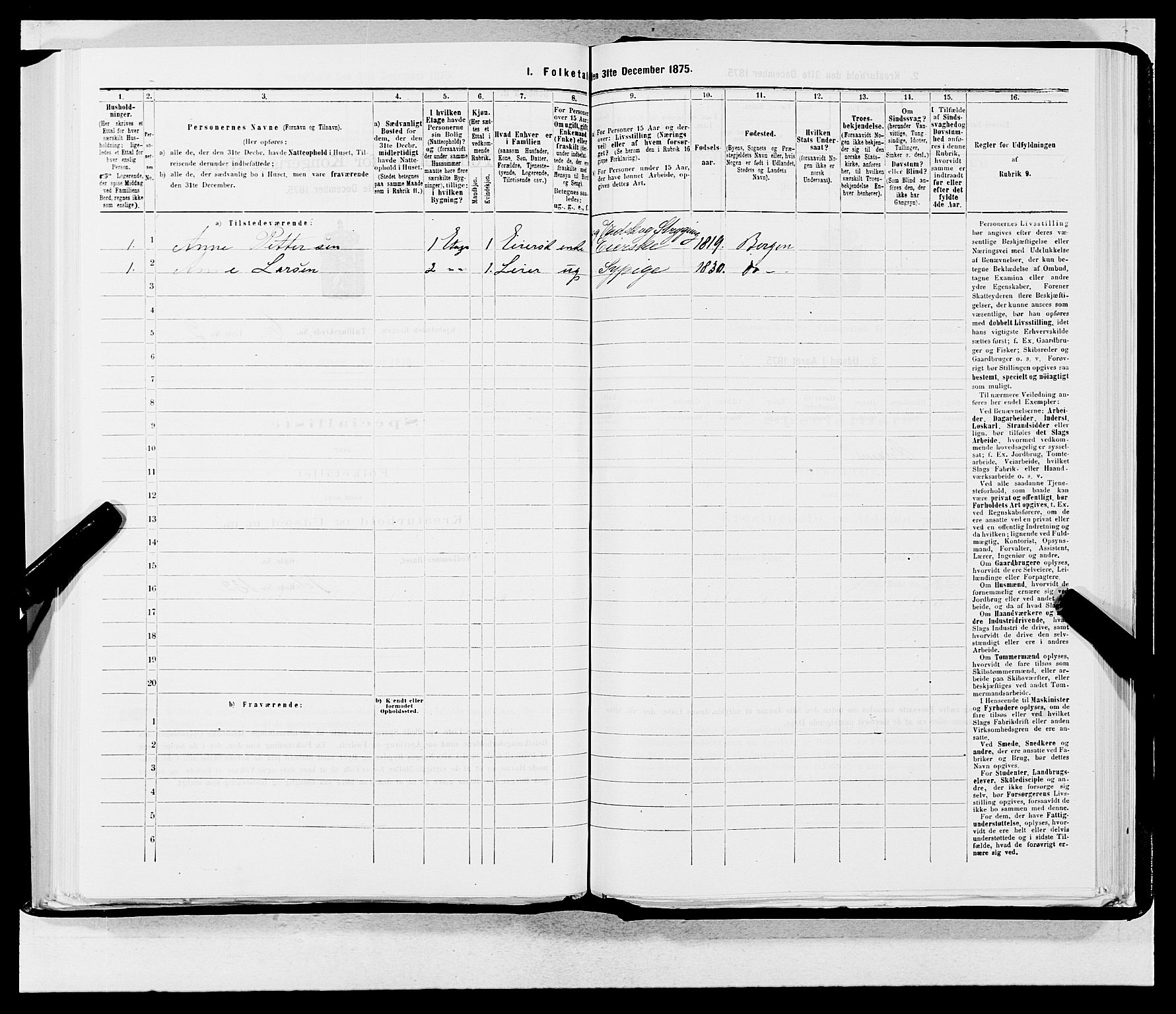 SAB, 1875 census for 1301 Bergen, 1875, p. 264