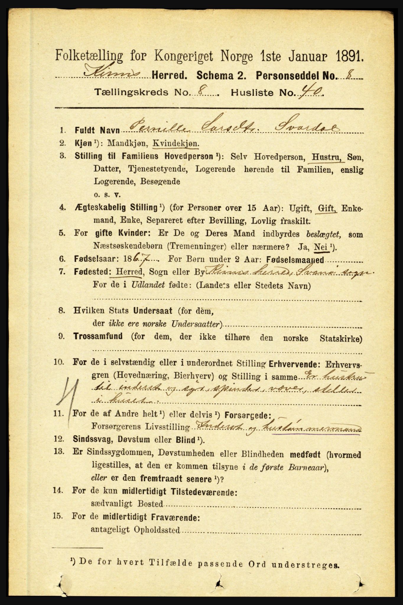 RA, 1891 census for 1437 Kinn, 1891, p. 3366