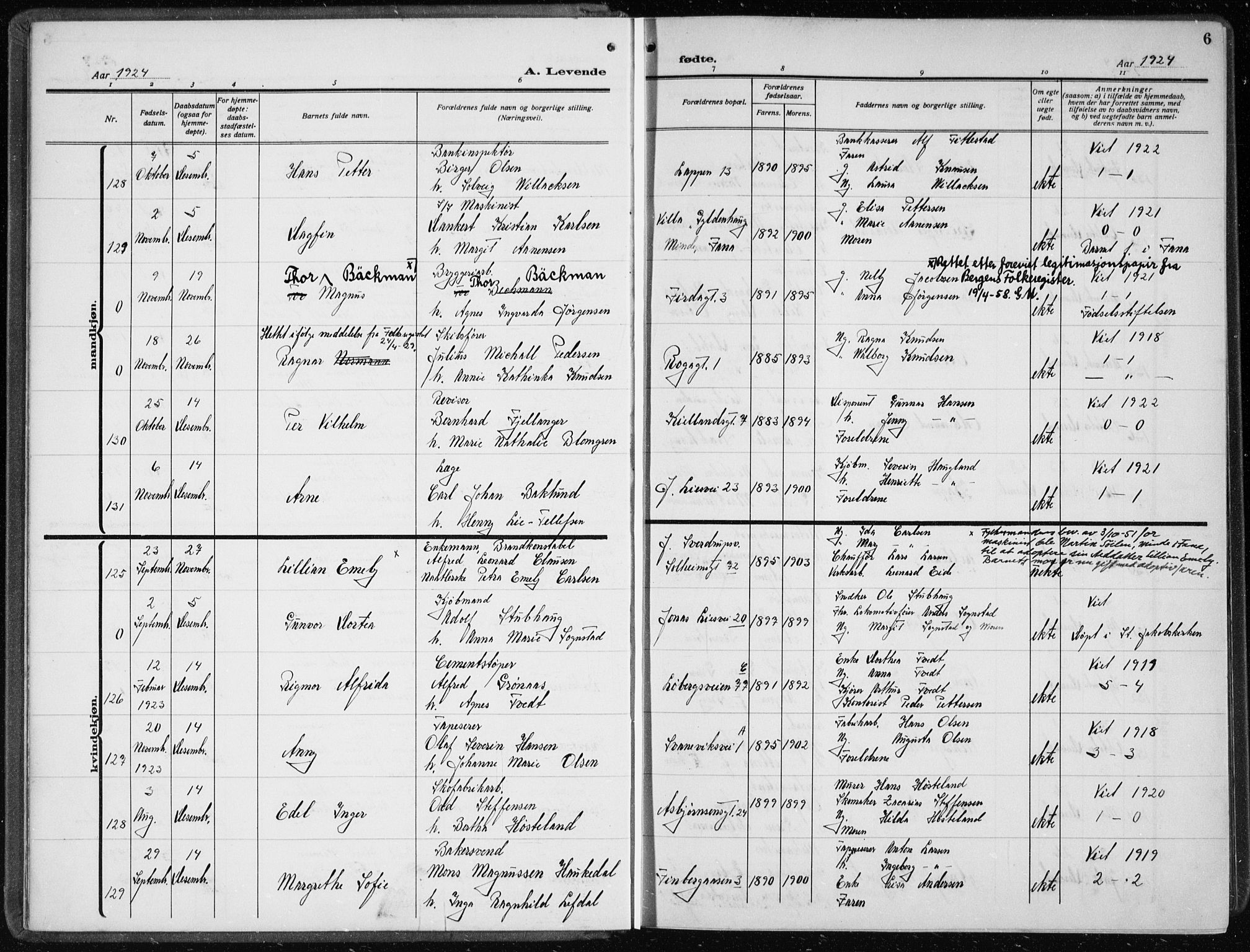 Årstad Sokneprestembete, AV/SAB-A-79301/H/Hab/L0005: Parish register (copy) no. A 5, 1924-1934, p. 6