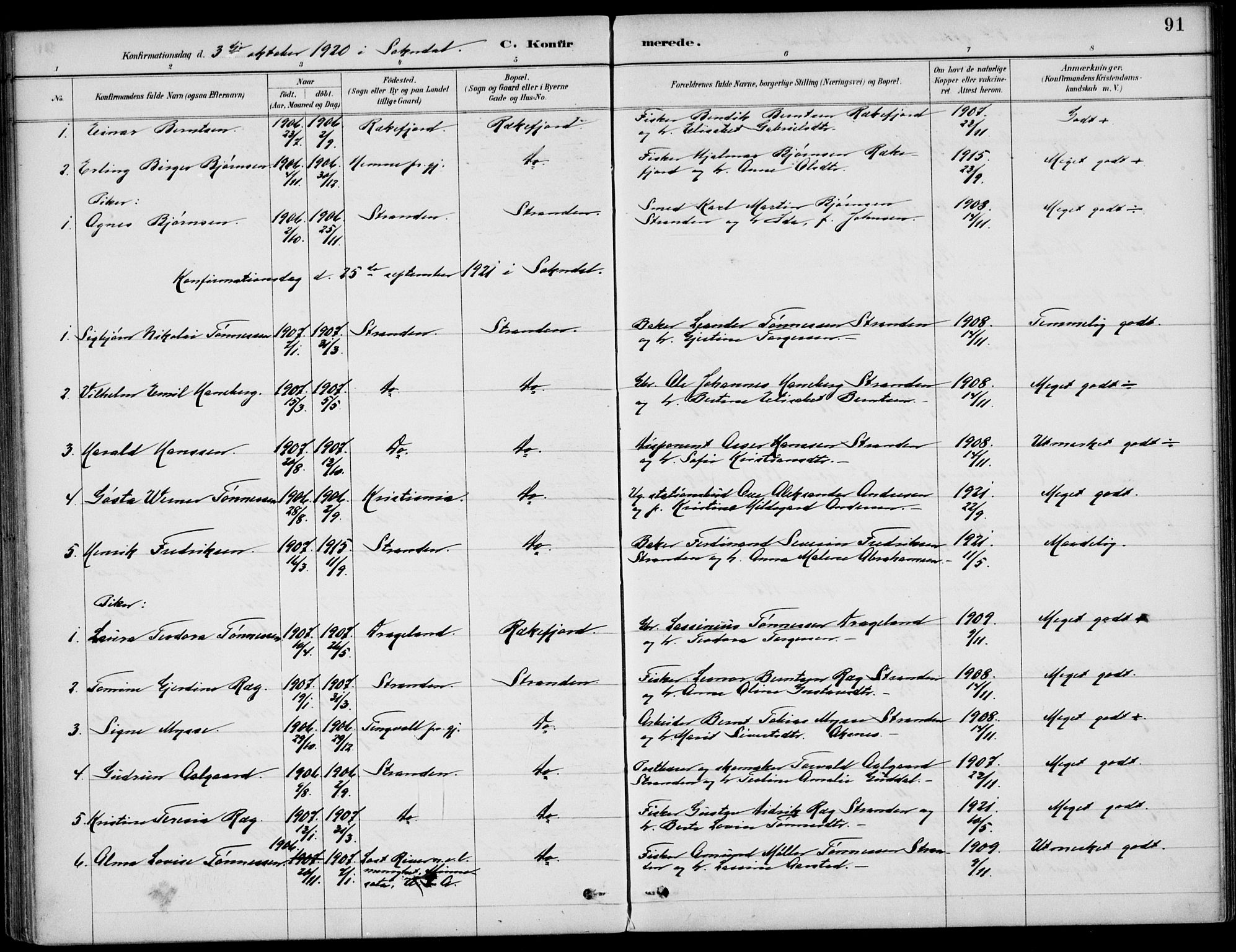 Sokndal sokneprestkontor, AV/SAST-A-101808: Parish register (official) no. A 12, 1887-1927, p. 91