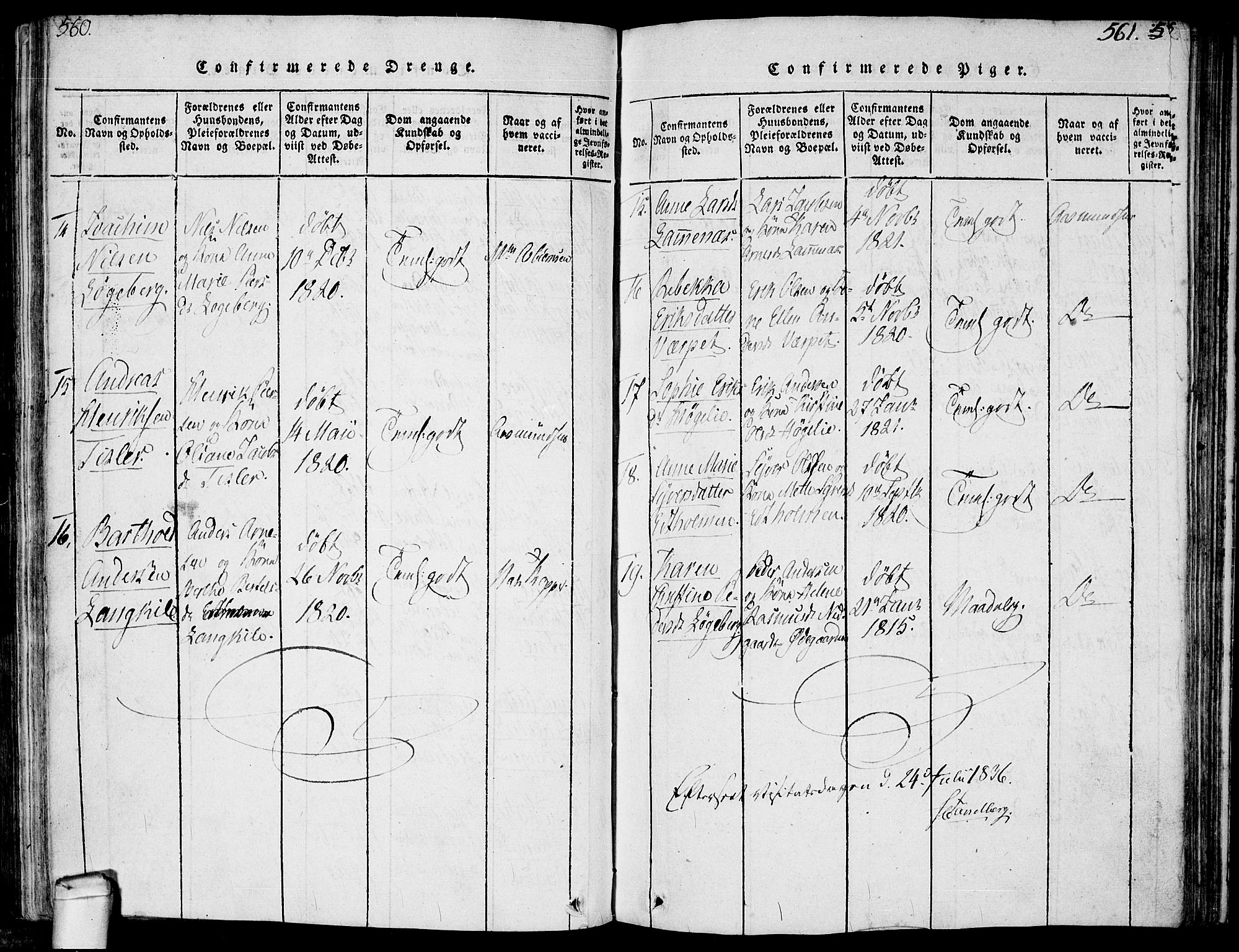 Hvaler prestekontor Kirkebøker, SAO/A-2001/F/Fa/L0005: Parish register (official) no. I 5, 1816-1845, p. 560-561