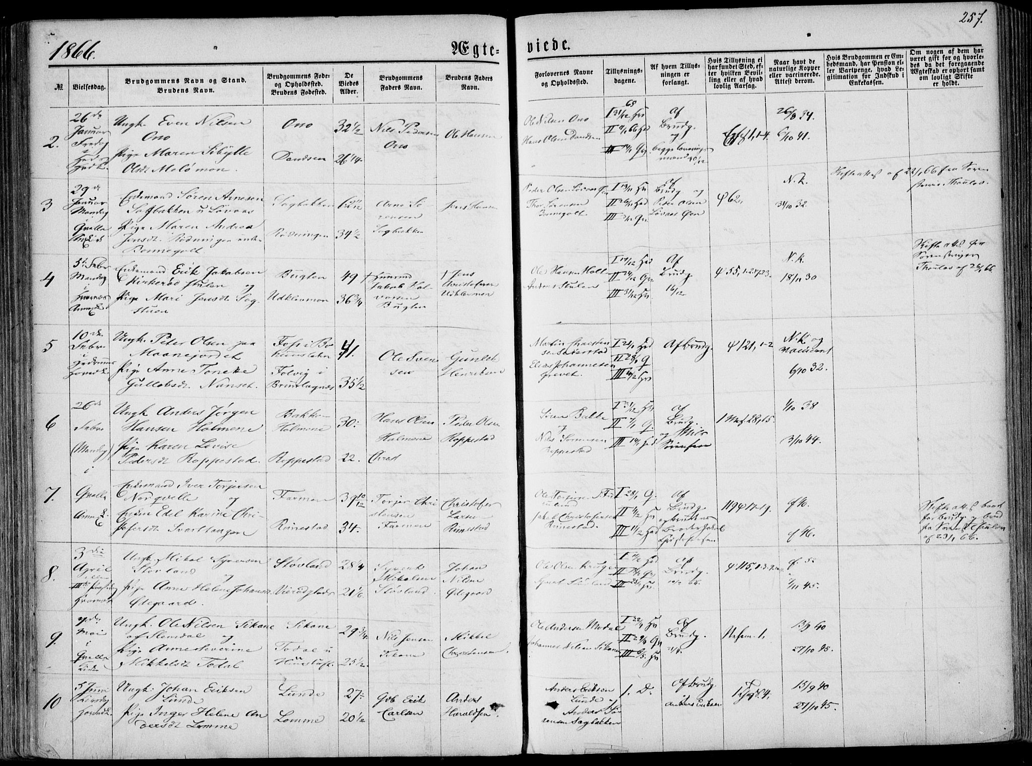 Hedrum kirkebøker, SAKO/A-344/F/Fa/L0007: Parish register (official) no. I 7, 1857-1868, p. 257