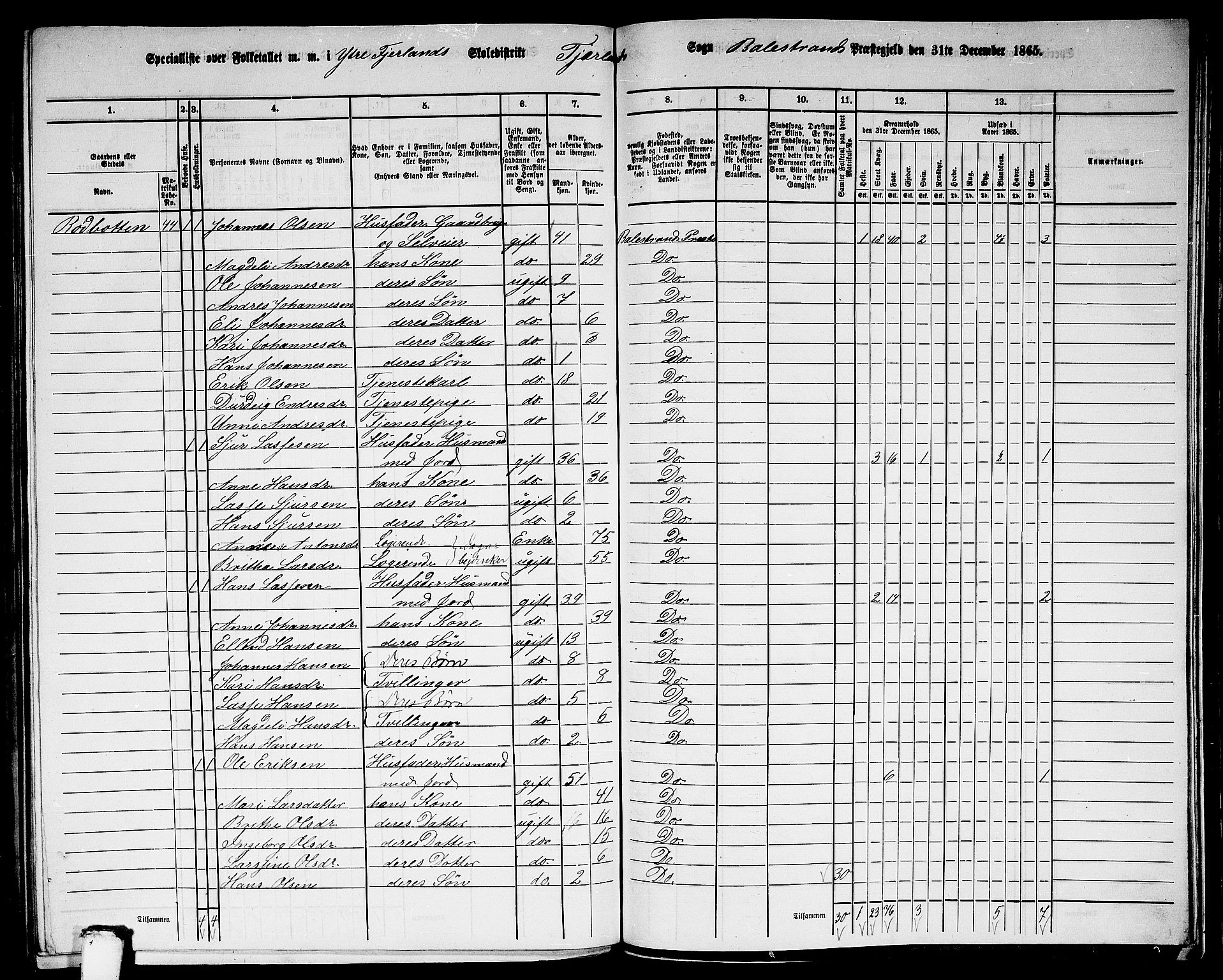 RA, 1865 census for Balestrand, 1865, p. 55