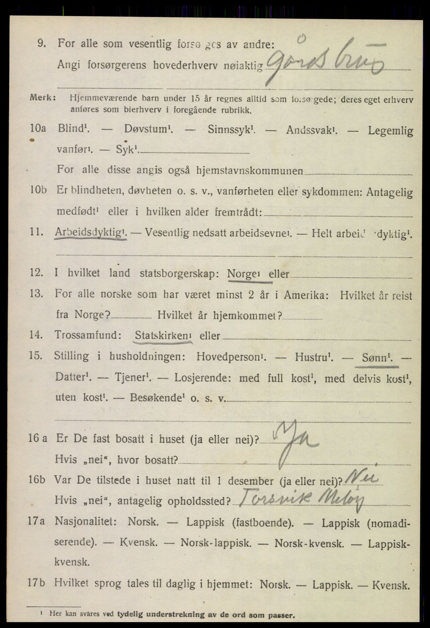 SAT, 1920 census for Meløy, 1920, p. 3444