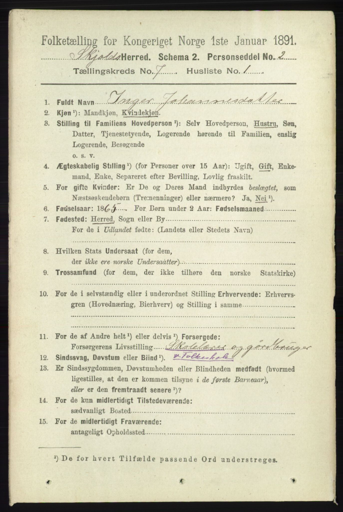 RA, 1891 census for 1154 Skjold, 1891, p. 1350