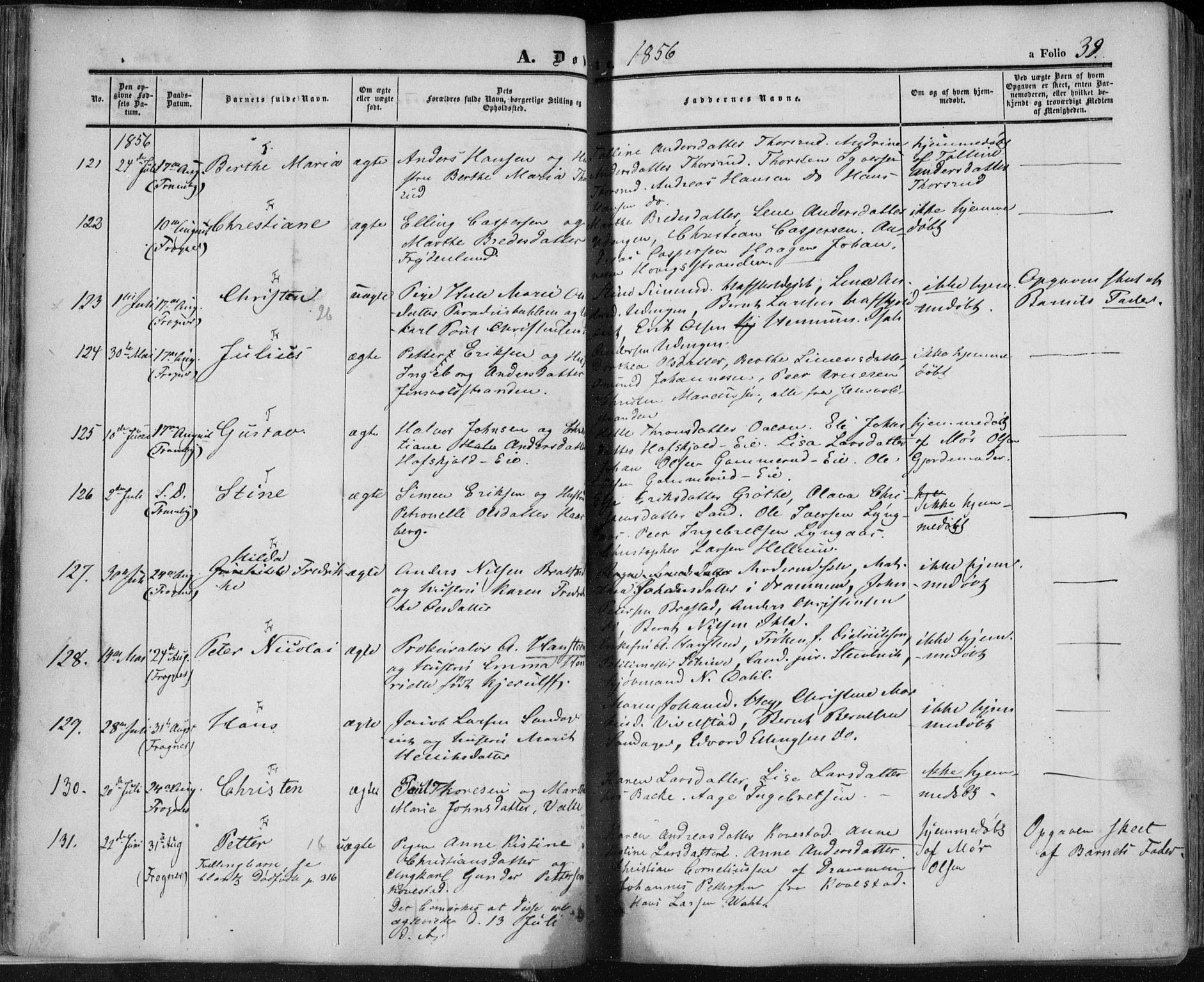 Lier kirkebøker, AV/SAKO-A-230/F/Fa/L0012: Parish register (official) no. I 12, 1854-1864, p. 39