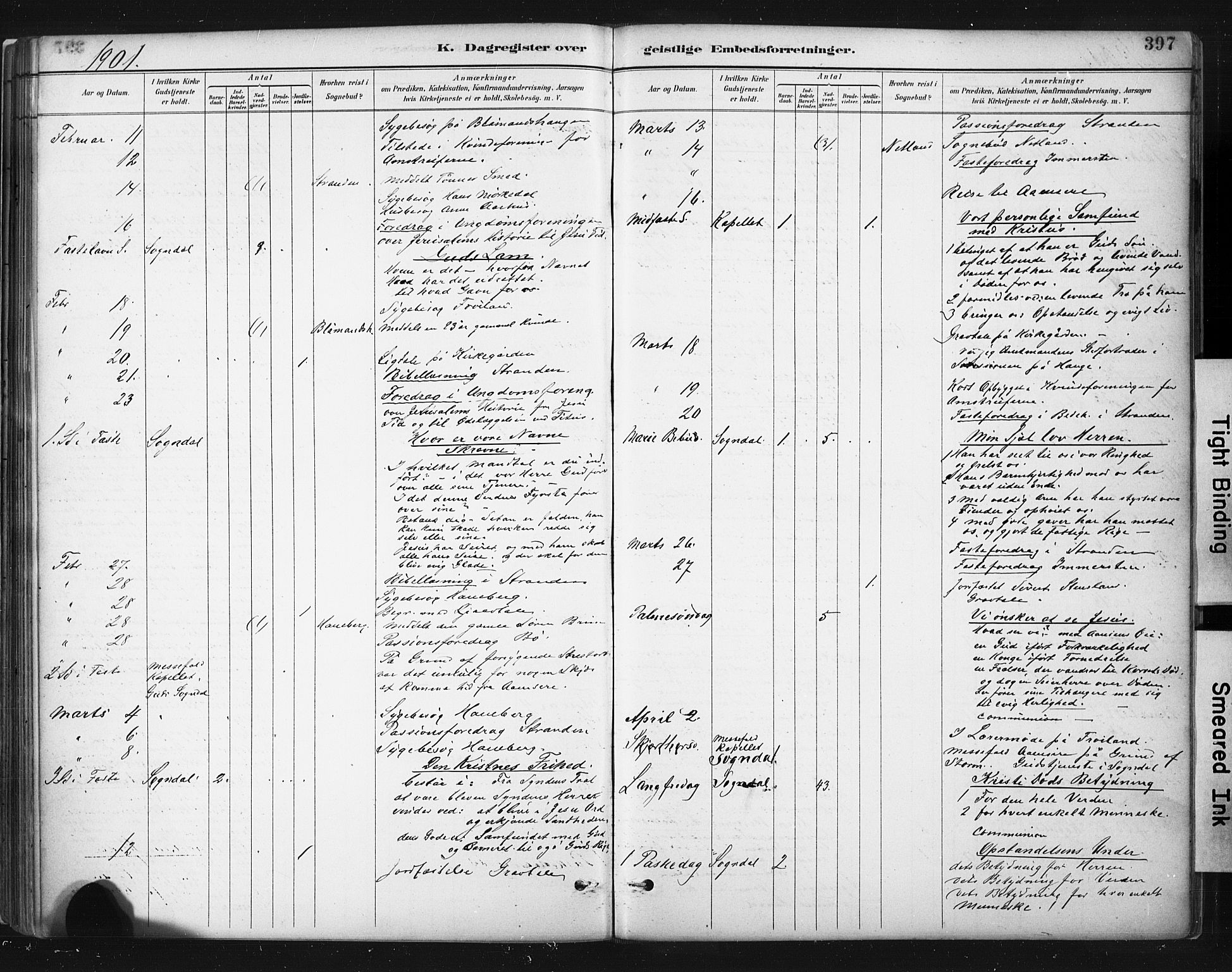 Sokndal sokneprestkontor, SAST/A-101808: Parish register (official) no. A 11.2, 1887-1905, p. 397