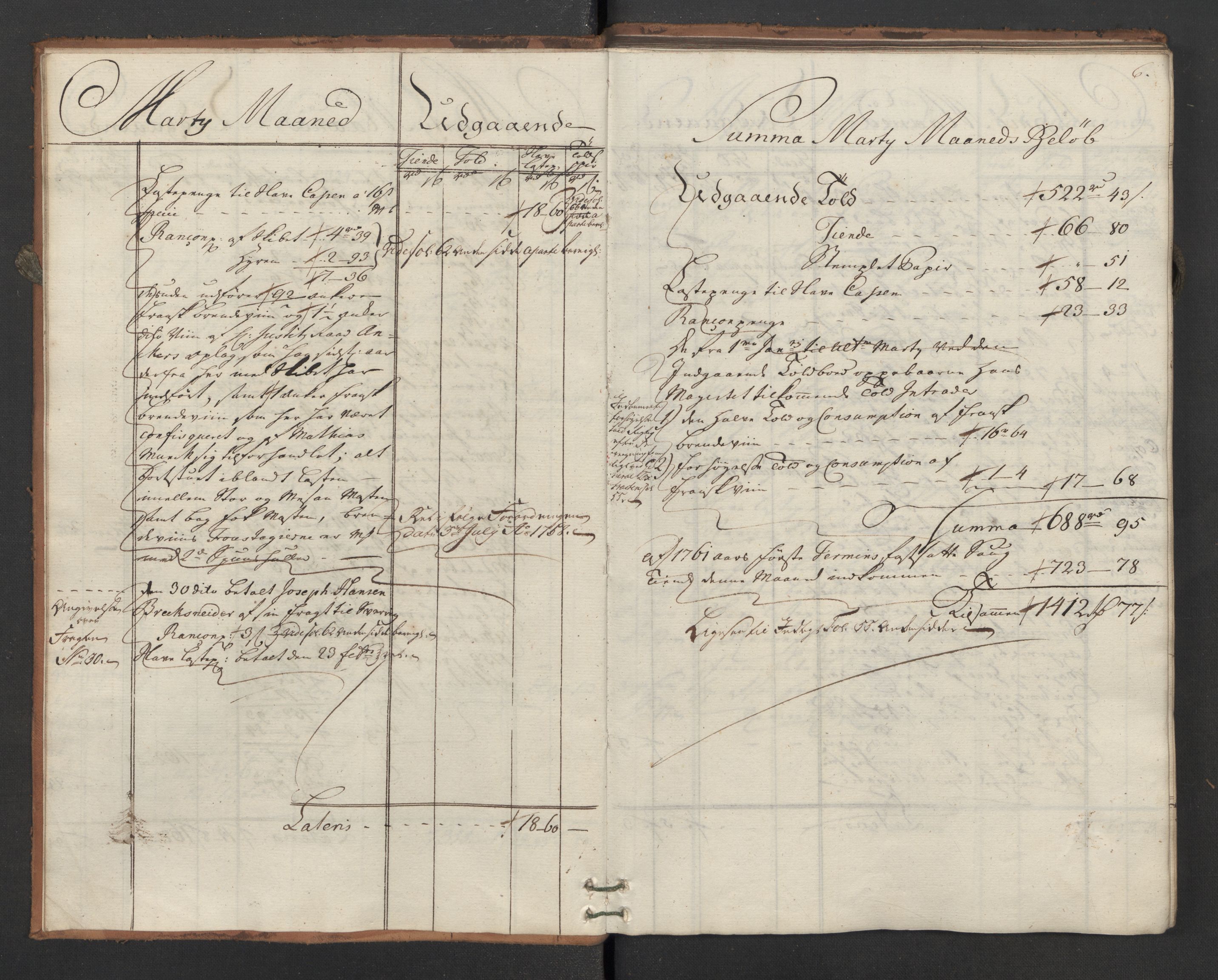 Generaltollkammeret, tollregnskaper, AV/RA-EA-5490/R02/L0035/0001: Tollregnskaper Fredrikstad / Utgående hovedtollbok, 1762, p. 5b-6a