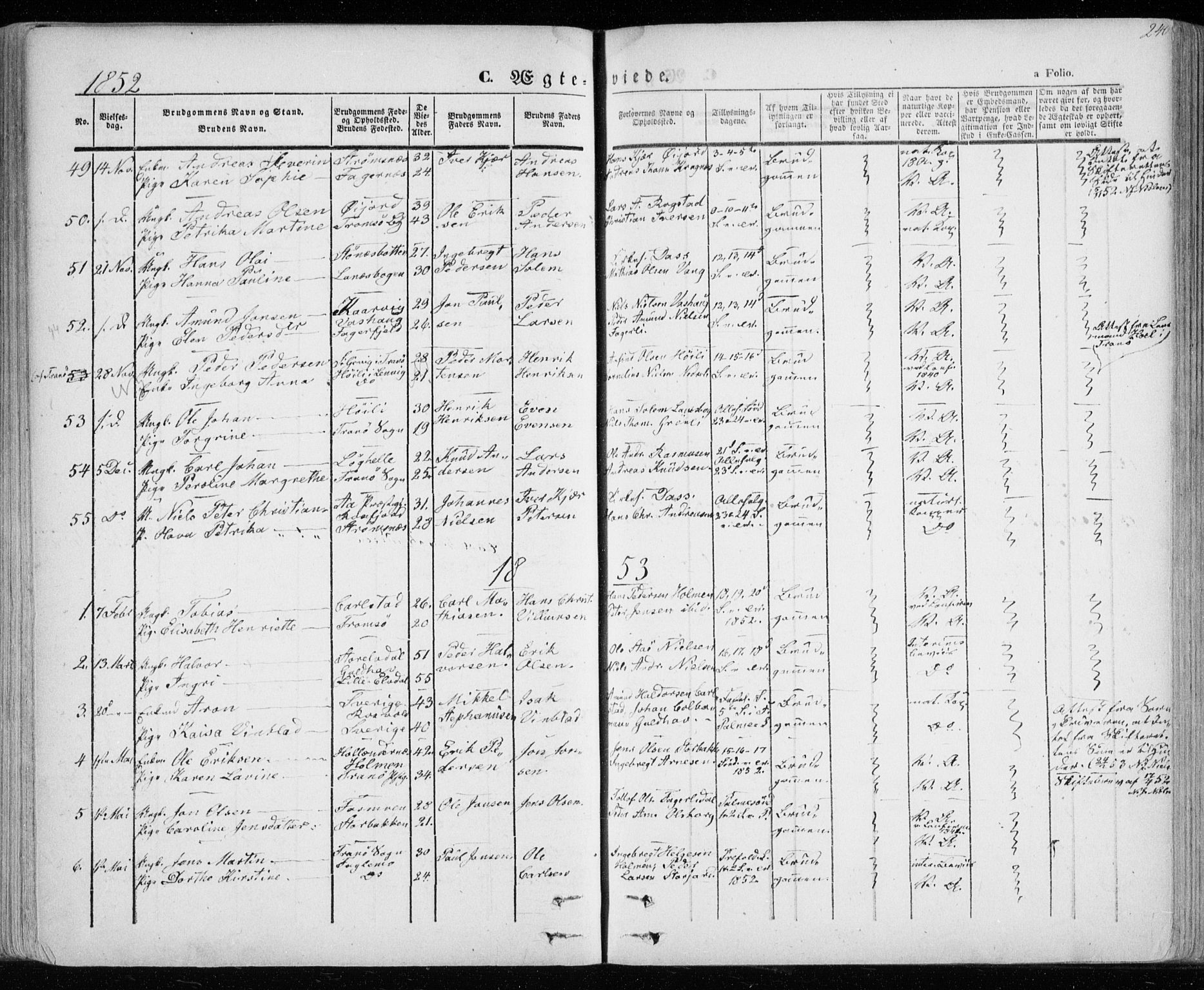 Lenvik sokneprestembete, SATØ/S-1310/H/Ha/Haa/L0006kirke: Parish register (official) no. 6, 1845-1854, p. 240