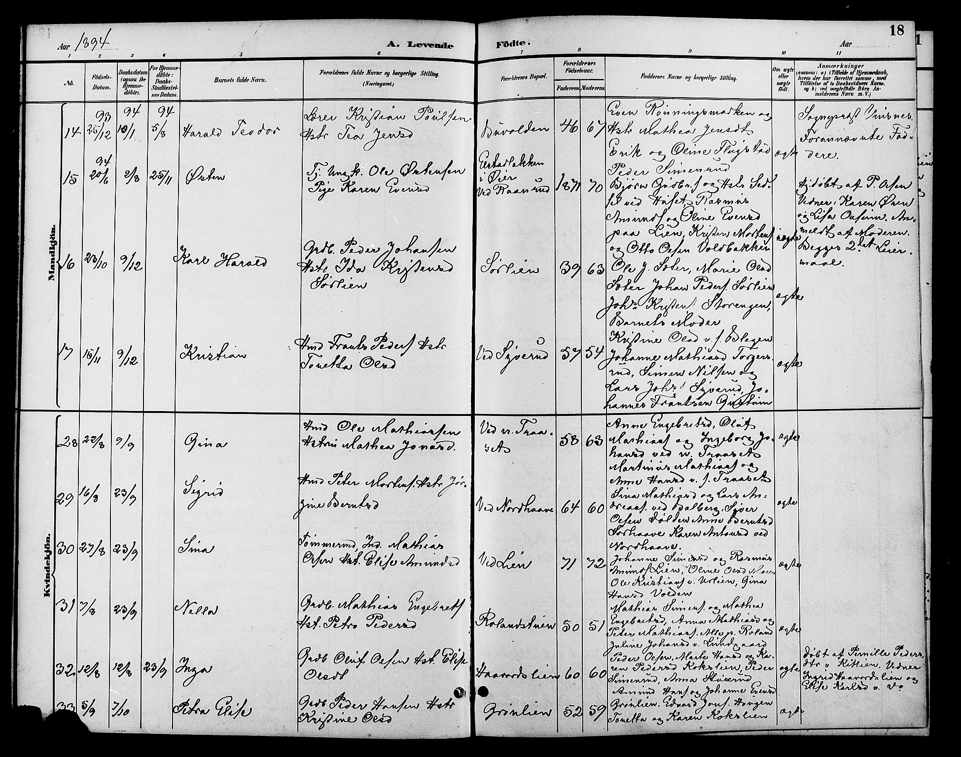 Fåberg prestekontor, SAH/PREST-086/H/Ha/Hab/L0010: Parish register (copy) no. 10, 1892-1900, p. 18