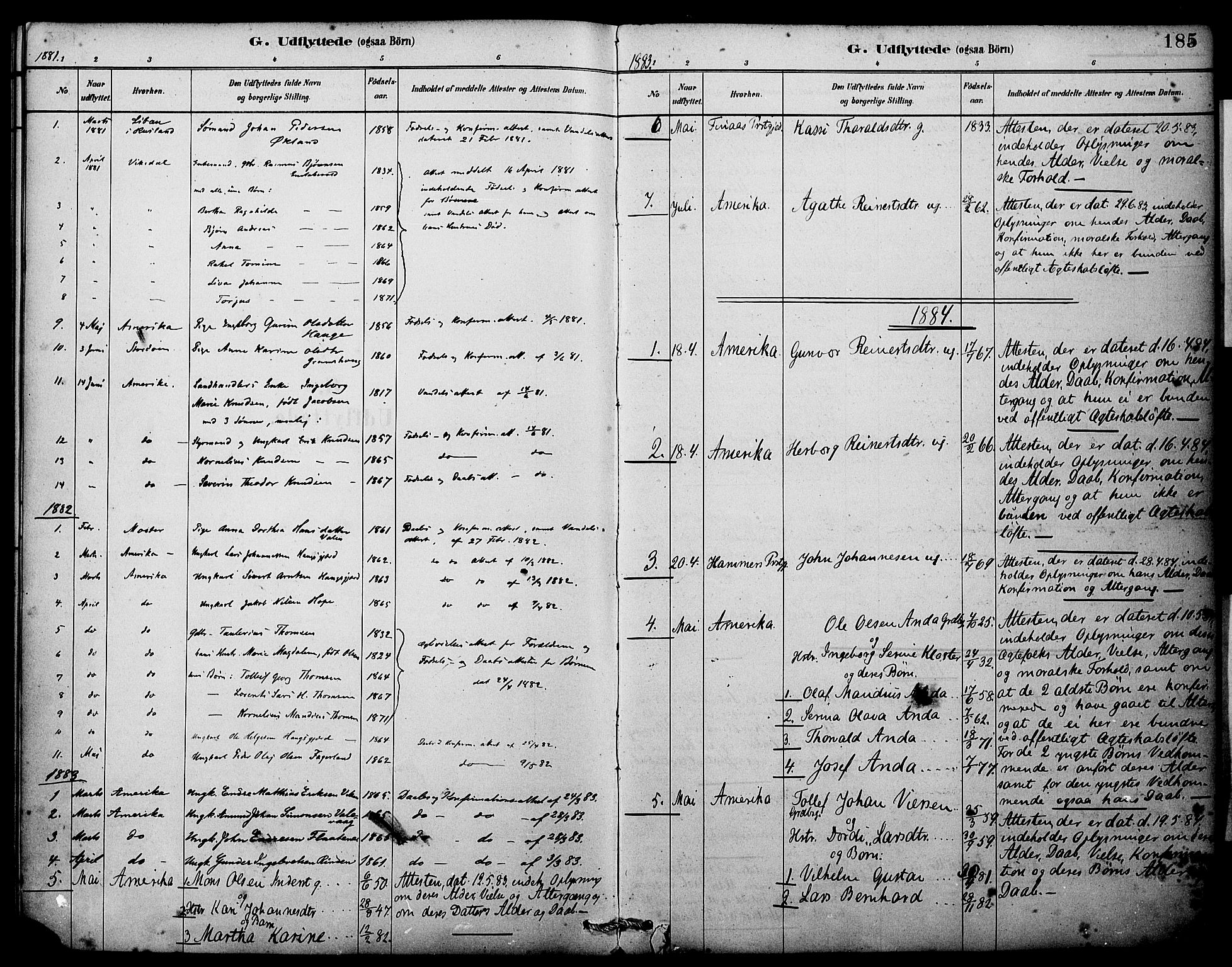 Sveio Sokneprestembete, SAB/A-78501/H/Haa: Parish register (official) no. C 2, 1881-1899, p. 185