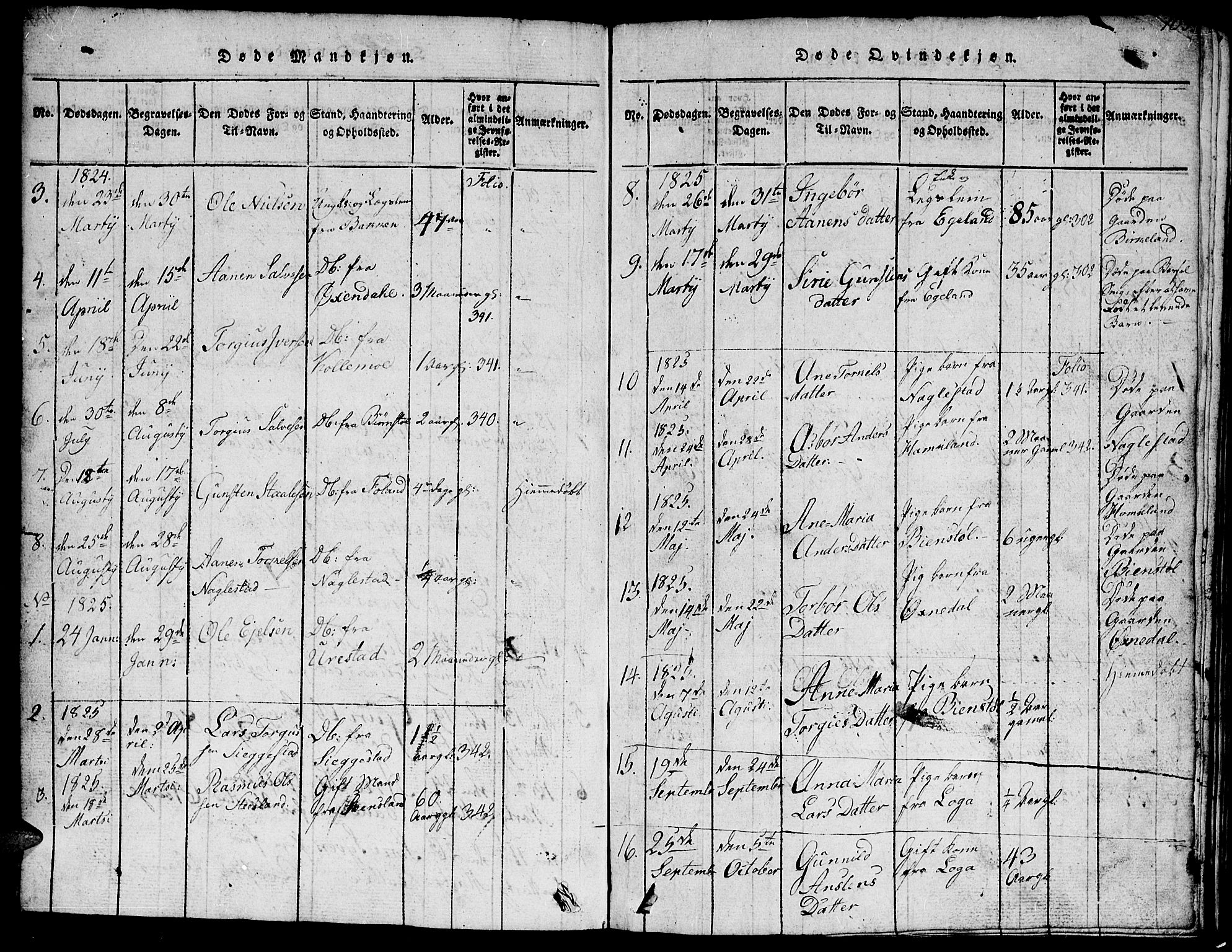 Hægebostad sokneprestkontor, SAK/1111-0024/F/Fb/Fba/L0001: Parish register (copy) no. B 1, 1815-1844, p. 105