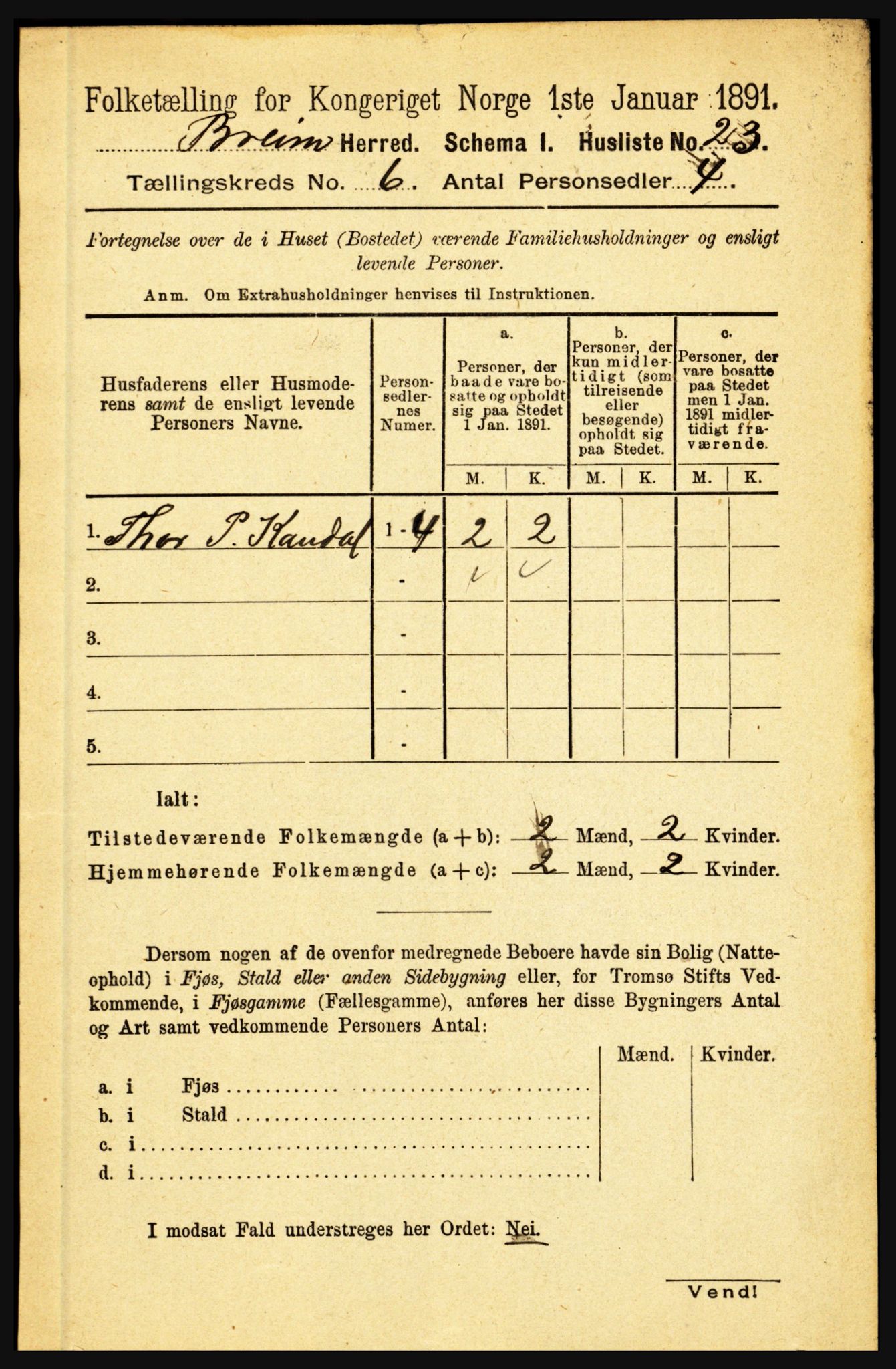 RA, 1891 census for 1446 Breim, 1891, p. 2073