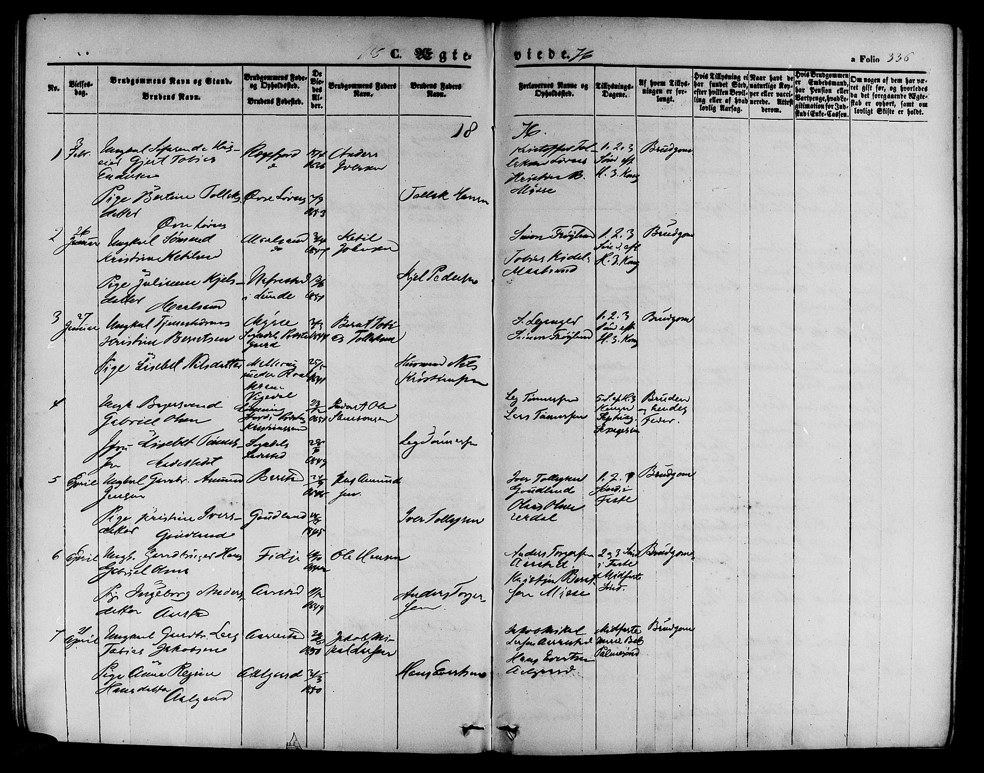 Sokndal sokneprestkontor, SAST/A-101808: Parish register (copy) no. B 3, 1865-1879, p. 336