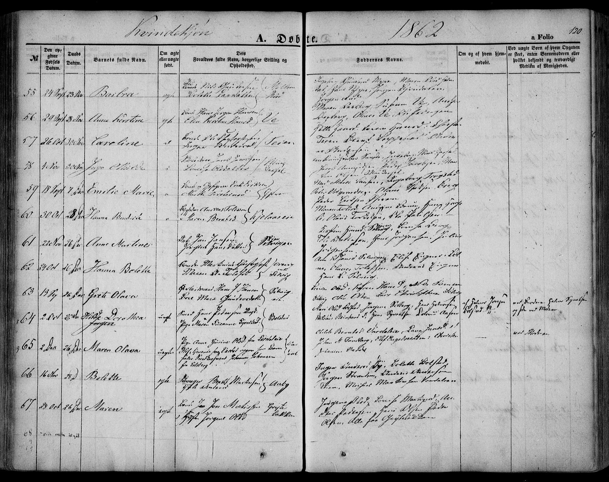 Sande Kirkebøker, SAKO/A-53/F/Fa/L0004: Parish register (official) no. 4, 1847-1864, p. 120