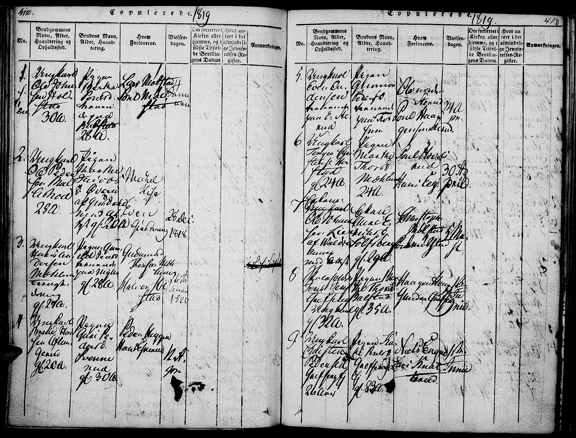 Nes prestekontor, Hedmark, AV/SAH-PREST-020/K/Ka/L0002: Parish register (official) no. 2, 1813-1827, p. 412-413