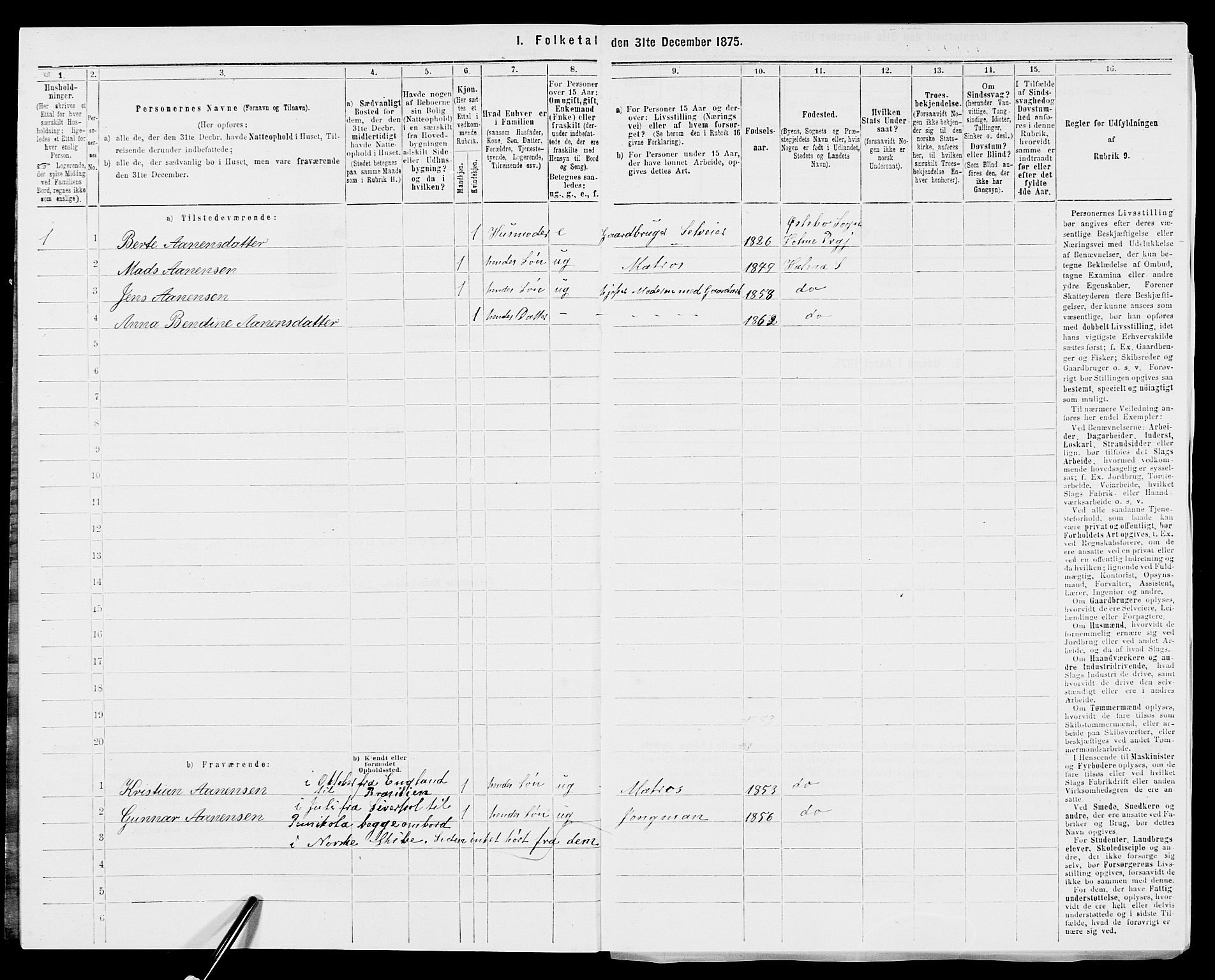 SAK, 1875 census for 1019L Mandal/Halse og Harkmark, 1875, p. 221