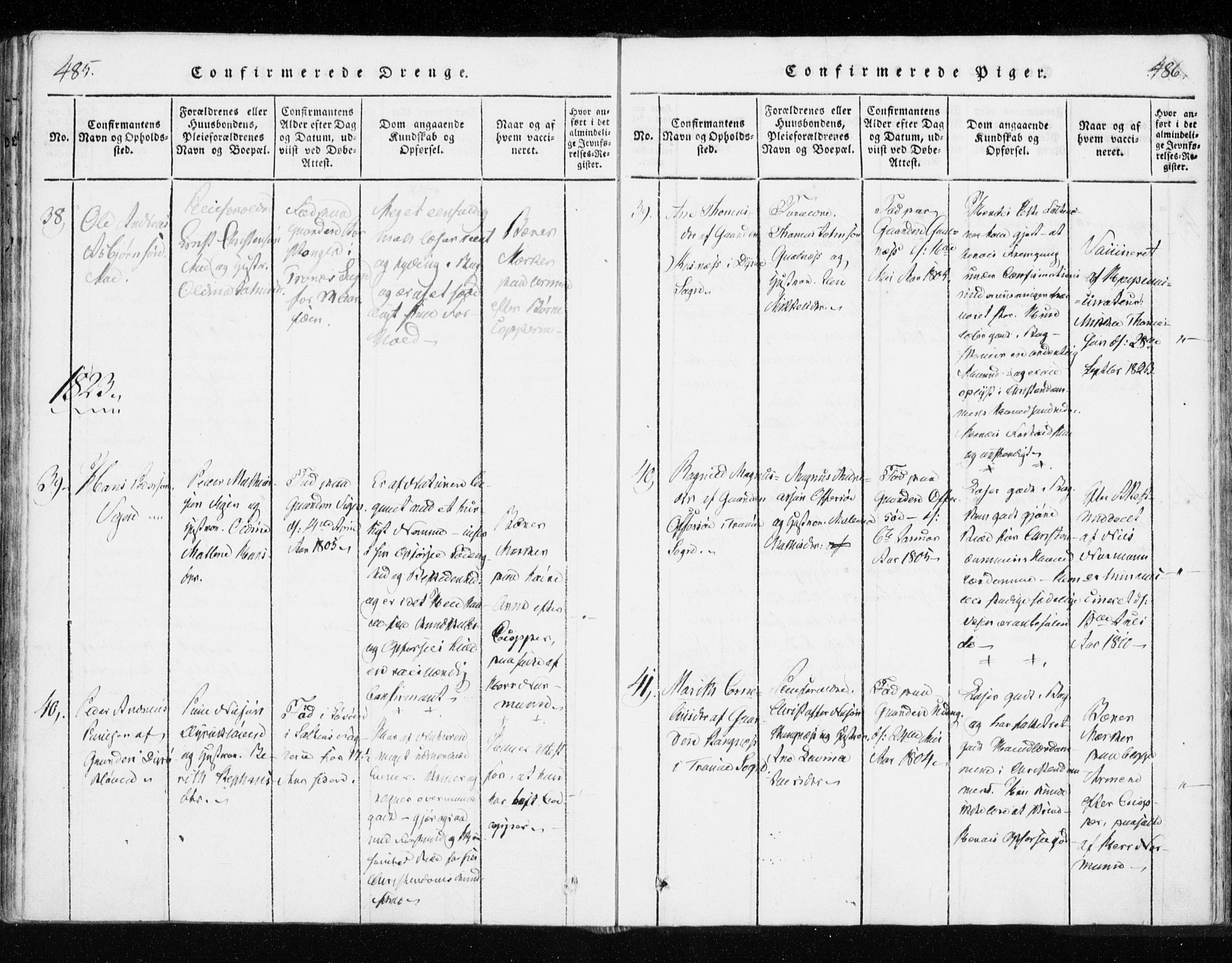 Tranøy sokneprestkontor, AV/SATØ-S-1313/I/Ia/Iaa/L0004kirke: Parish register (official) no. 4, 1820-1829, p. 485-486