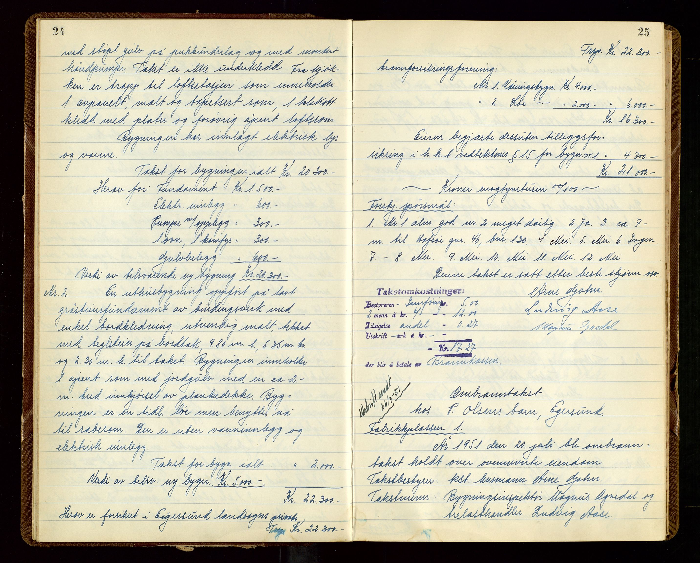 Eigersund lensmannskontor, AV/SAST-A-100171/God/L0014: "Branntakstprotokoll", 1951-1955, p. 24-25