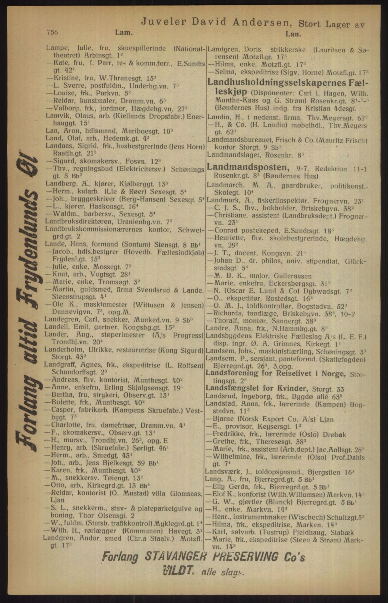 Kristiania/Oslo adressebok, PUBL/-, 1915, p. 756