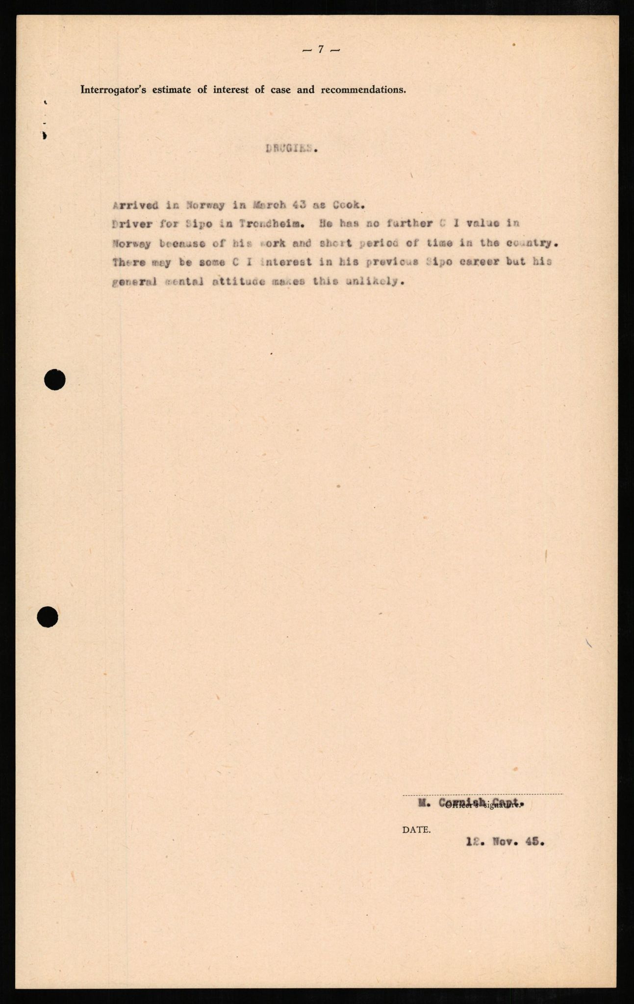 Forsvaret, Forsvarets overkommando II, AV/RA-RAFA-3915/D/Db/L0006: CI Questionaires. Tyske okkupasjonsstyrker i Norge. Tyskere., 1945-1946, p. 270