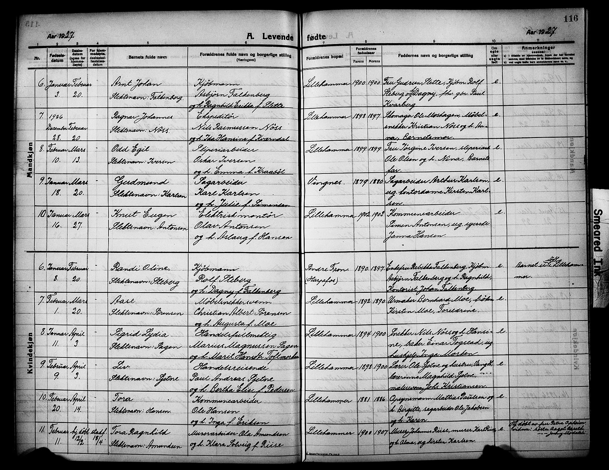 Lillehammer prestekontor, SAH/PREST-088/H/Ha/Hab/L0002: Parish register (copy) no. 2, 1913-1929, p. 116