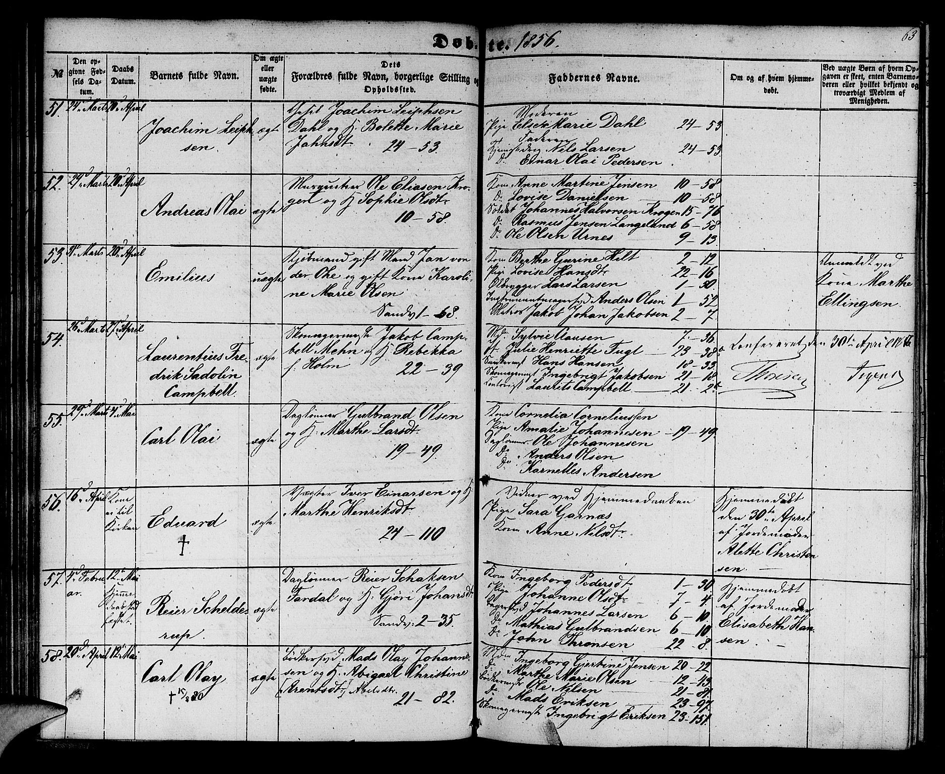 Korskirken sokneprestembete, AV/SAB-A-76101/H/Hab: Parish register (copy) no. B 3, 1853-1858, p. 63