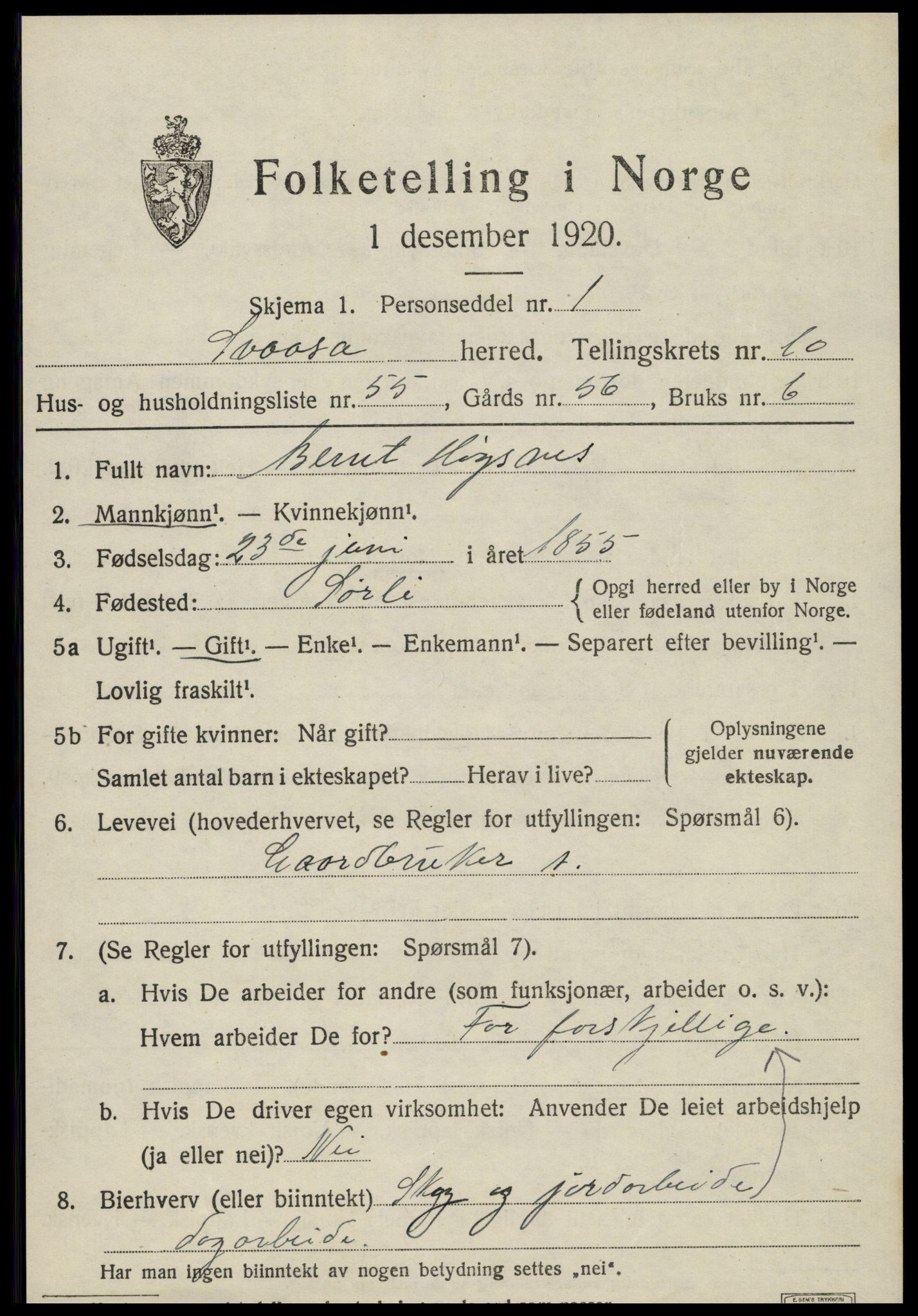 SAT, 1920 census for Snåsa, 1920, p. 4948