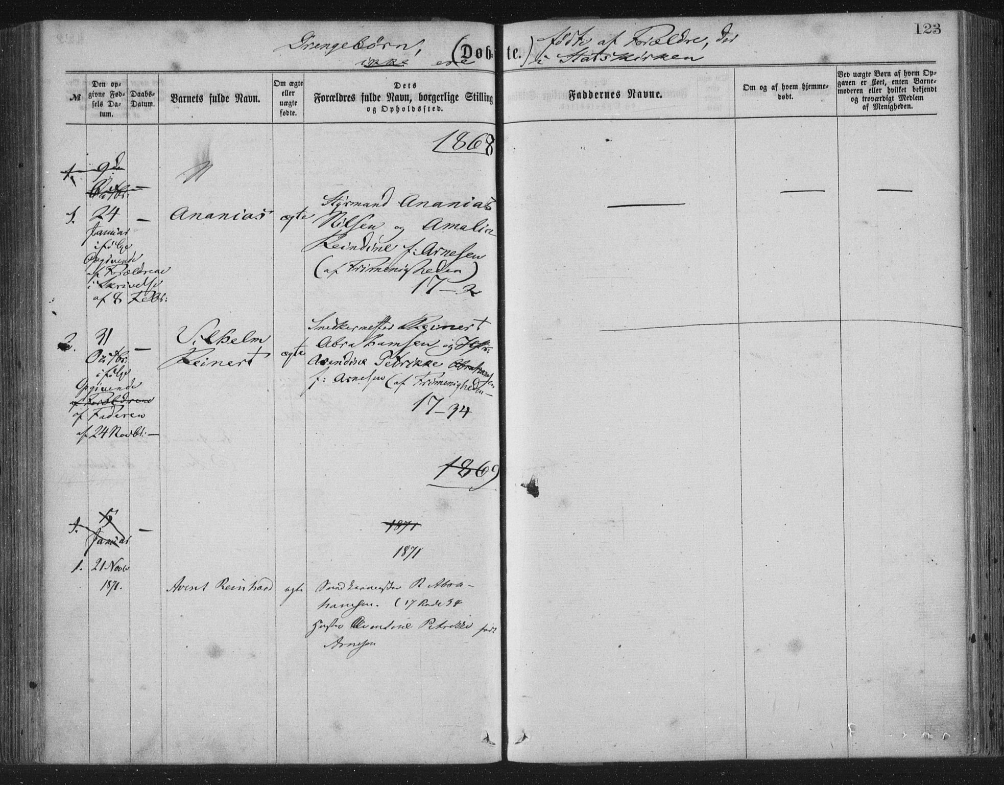 Korskirken sokneprestembete, SAB/A-76101/H/Haa/L0019: Parish register (official) no. B 5, 1866-1871, p. 123