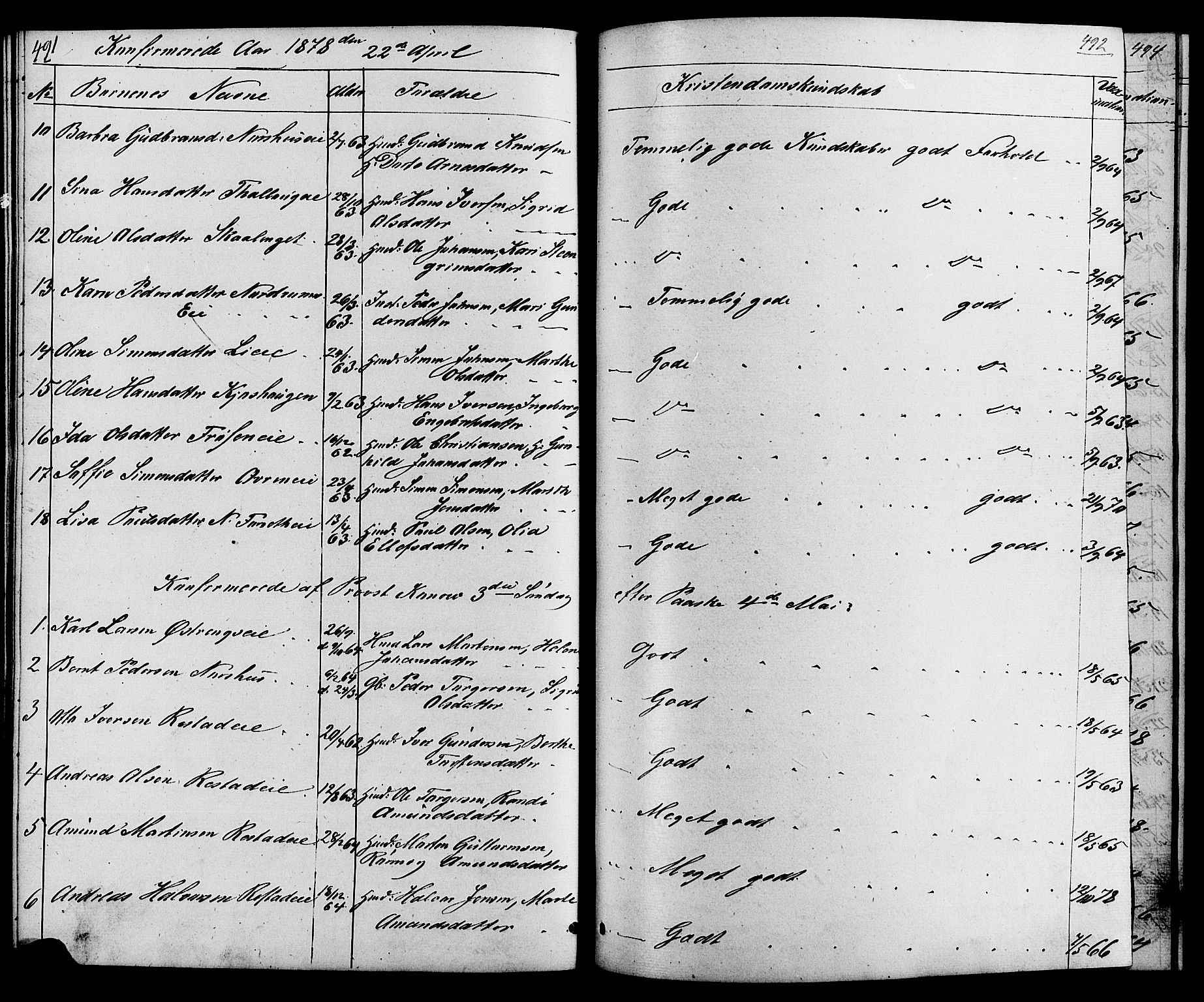 Østre Gausdal prestekontor, SAH/PREST-092/H/Ha/Hab/L0001: Parish register (copy) no. 1, 1863-1893, p. 491-492