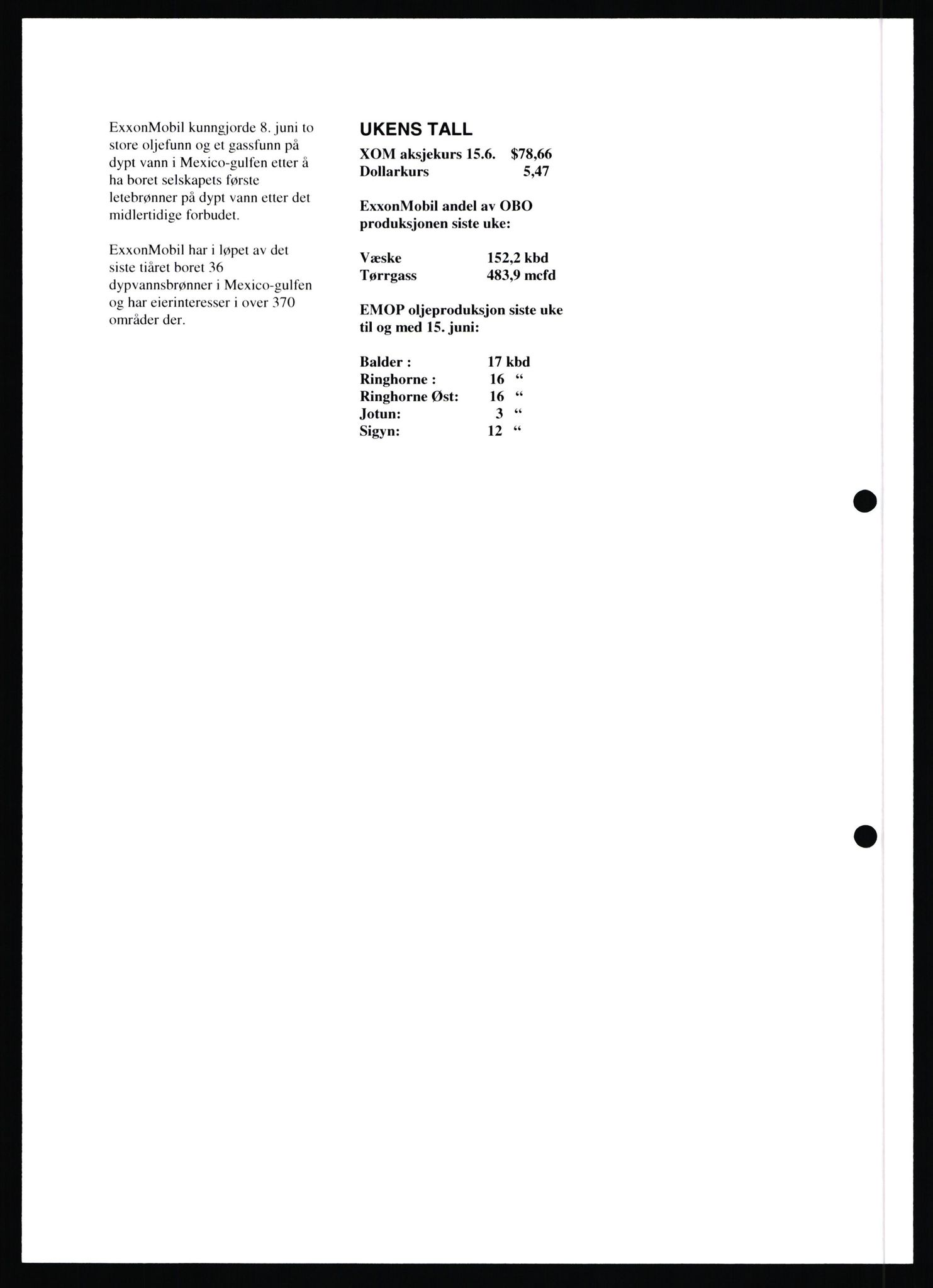 Pa 0982 - Esso Norge A/S, SAST/A-100448/X/Xd/L0007: Ukenytt, 2007-2012