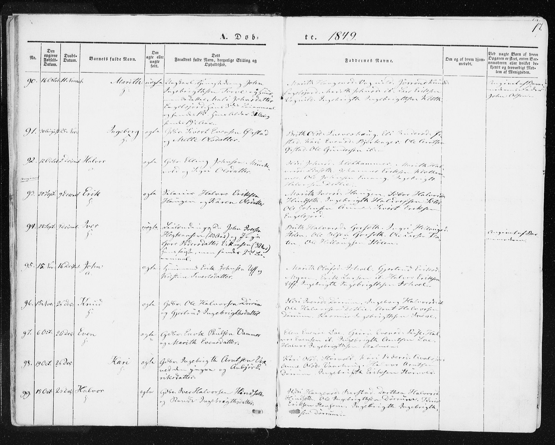 Ministerialprotokoller, klokkerbøker og fødselsregistre - Sør-Trøndelag, SAT/A-1456/678/L0899: Parish register (official) no. 678A08, 1848-1872, p. 17