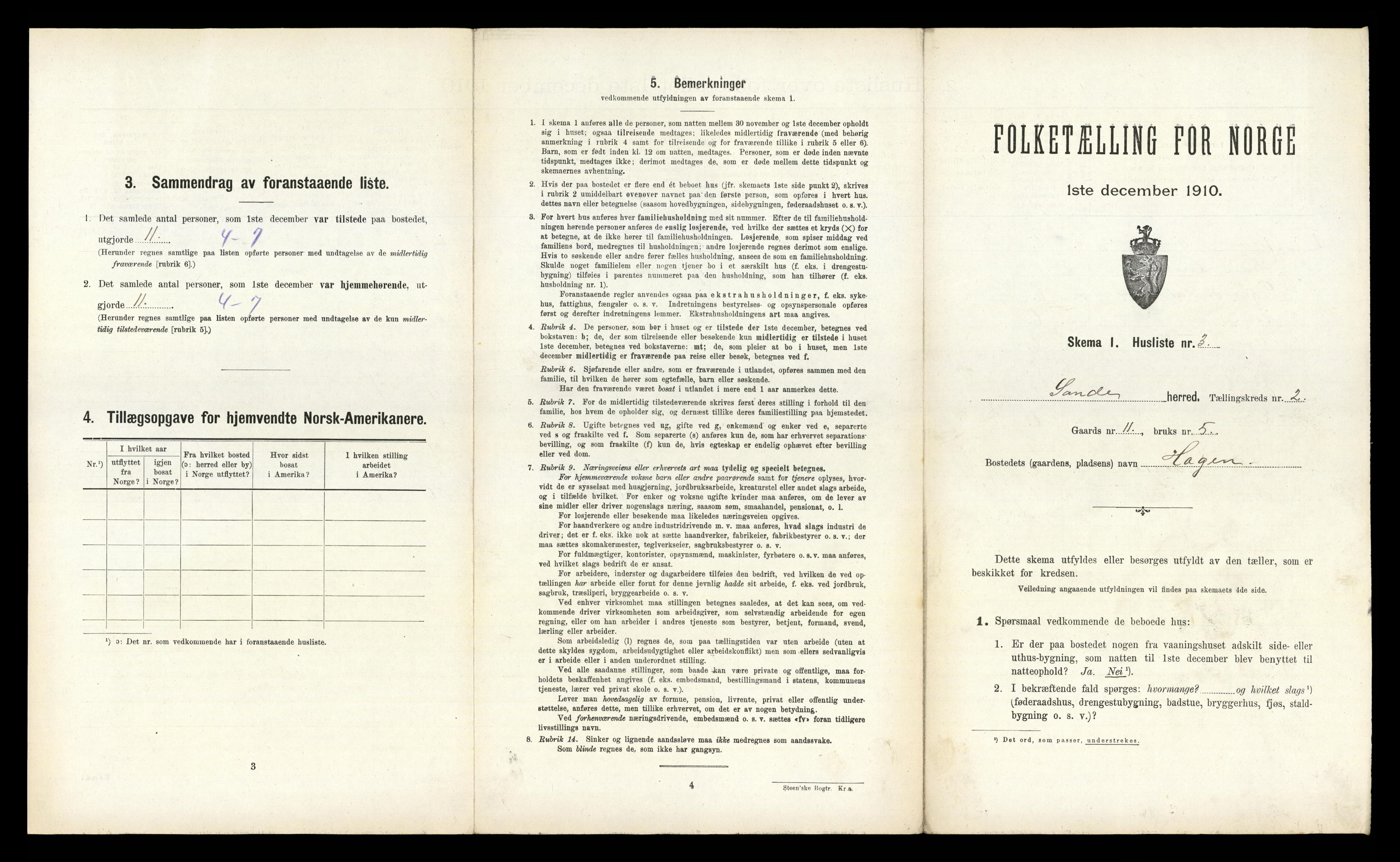RA, 1910 census for Sande, 1910, p. 128