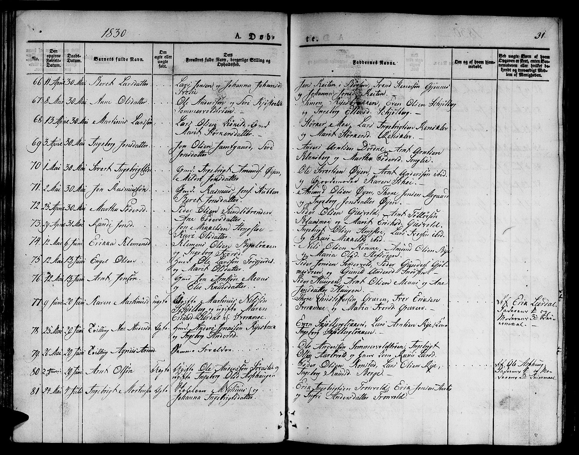 Ministerialprotokoller, klokkerbøker og fødselsregistre - Sør-Trøndelag, SAT/A-1456/668/L0804: Parish register (official) no. 668A04, 1826-1839, p. 31