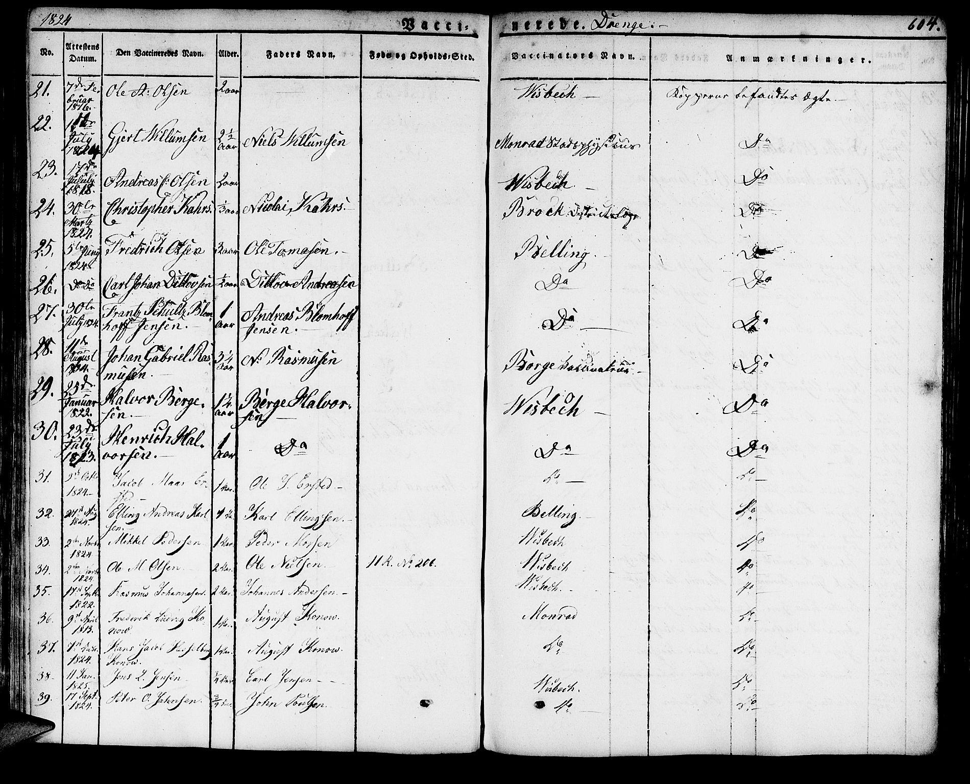 Domkirken sokneprestembete, SAB/A-74801/H/Haa/L0012: Parish register (official) no. A 12, 1821-1840, p. 604