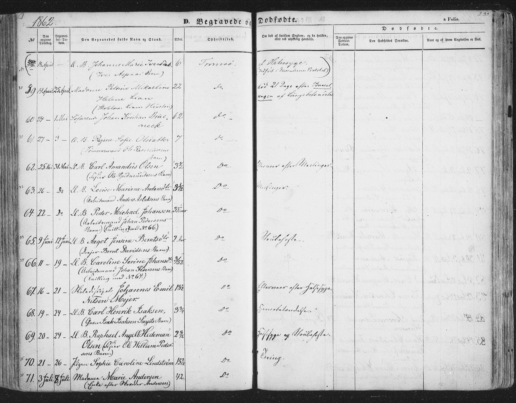 Tromsø sokneprestkontor/stiftsprosti/domprosti, AV/SATØ-S-1343/G/Ga/L0011kirke: Parish register (official) no. 11, 1856-1865, p. 235