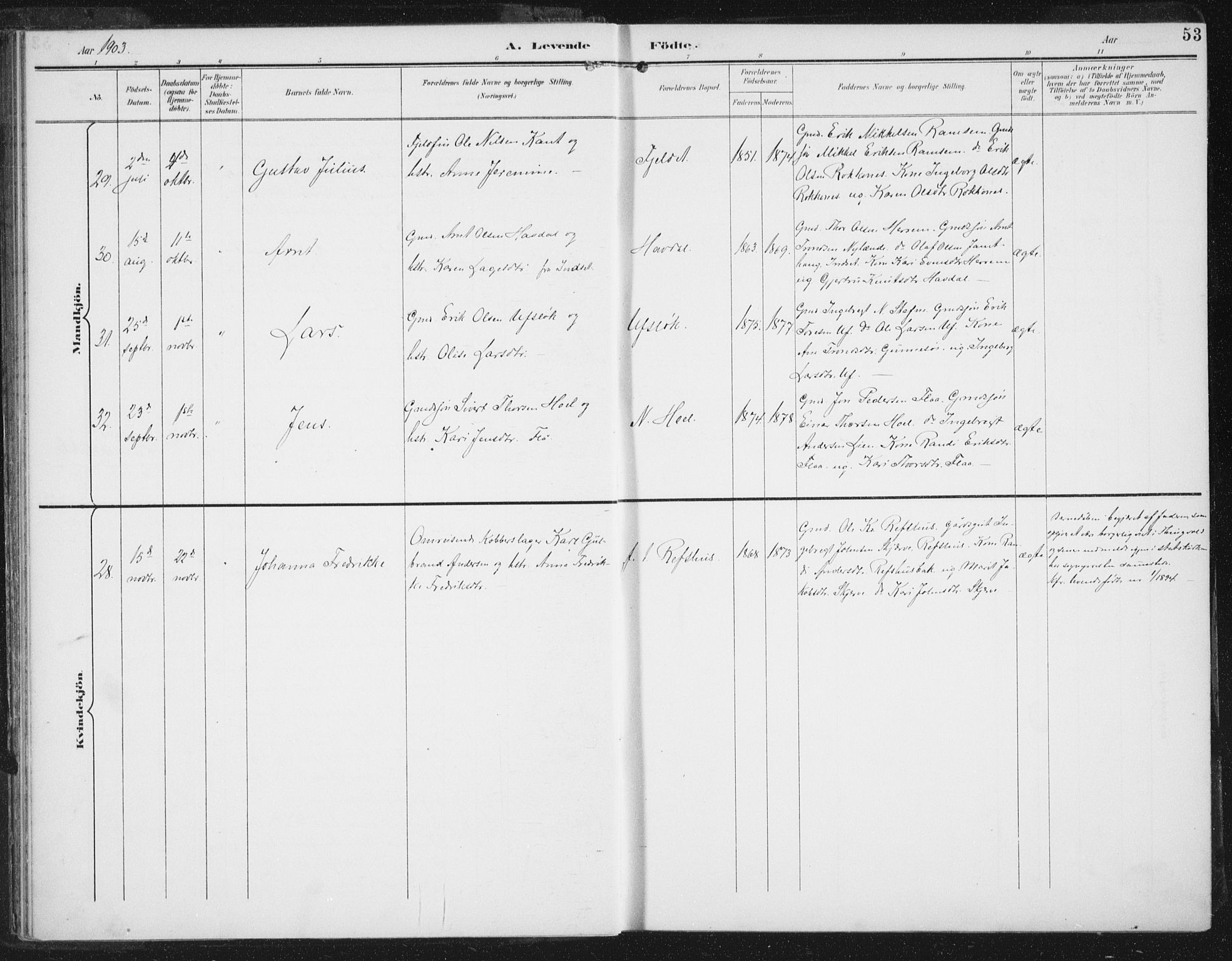 Ministerialprotokoller, klokkerbøker og fødselsregistre - Sør-Trøndelag, AV/SAT-A-1456/674/L0872: Parish register (official) no. 674A04, 1897-1907, p. 53