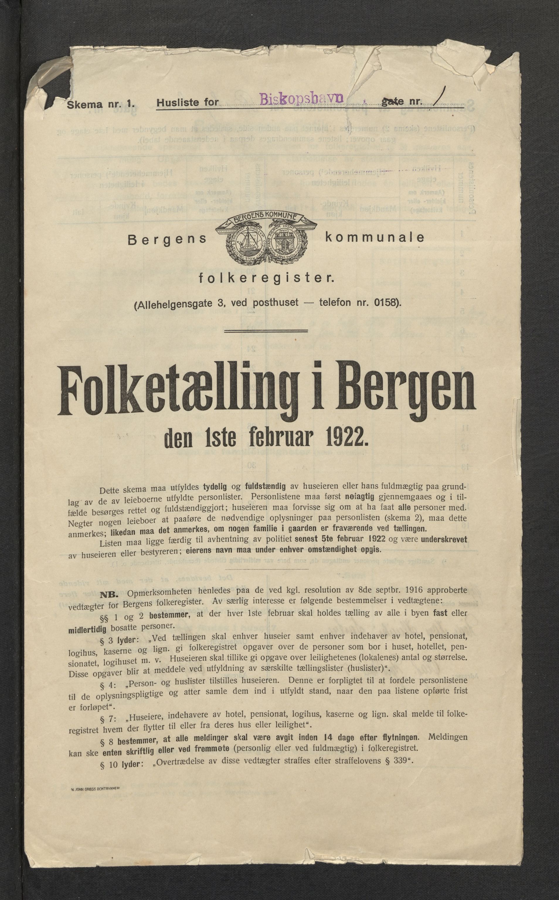 SAB, Municipal Census 1922 for Bergen, 1922, p. 2763