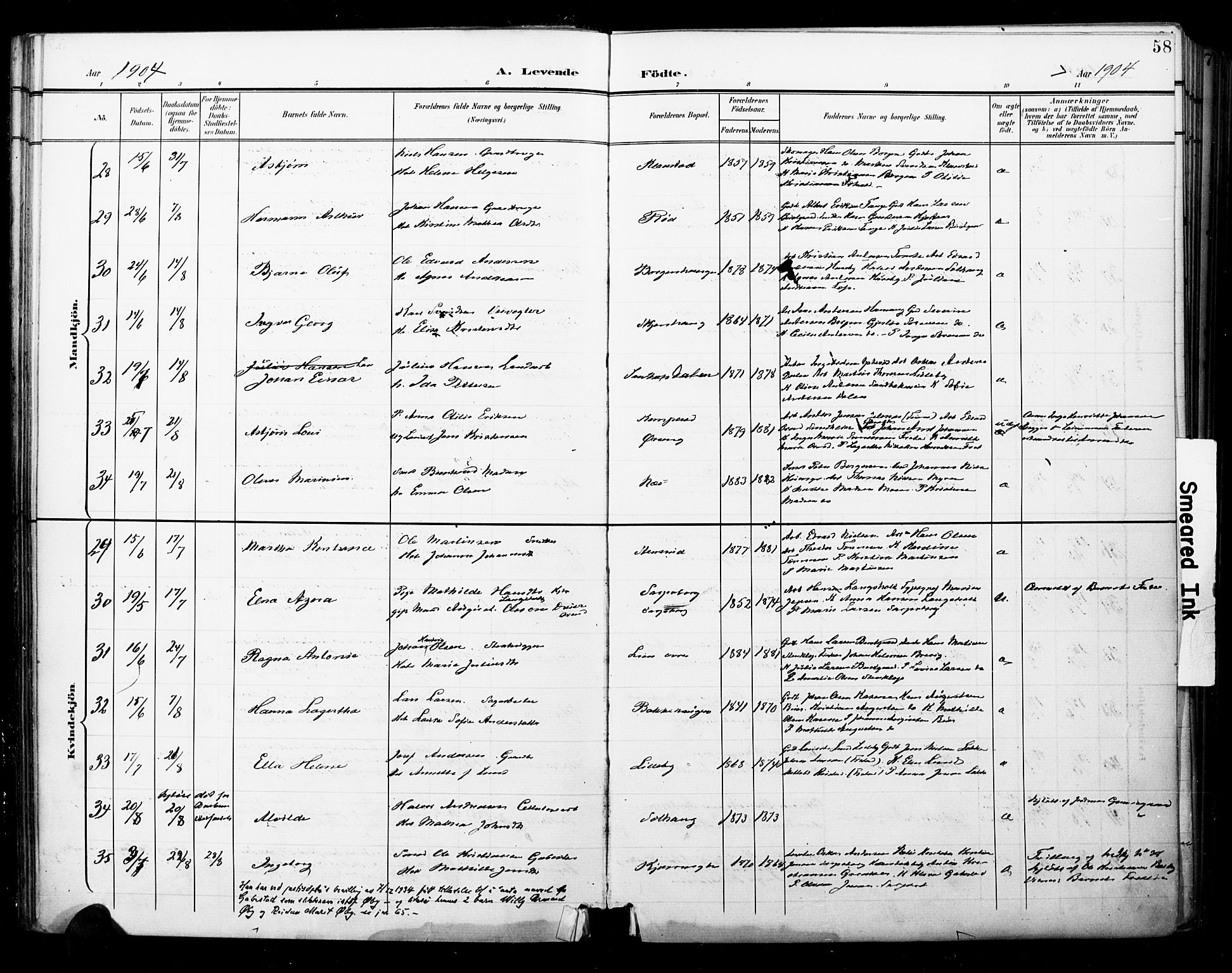 Skjeberg prestekontor Kirkebøker, AV/SAO-A-10923/F/Fa/L0010: Parish register (official) no. I 10, 1898-1911, p. 58