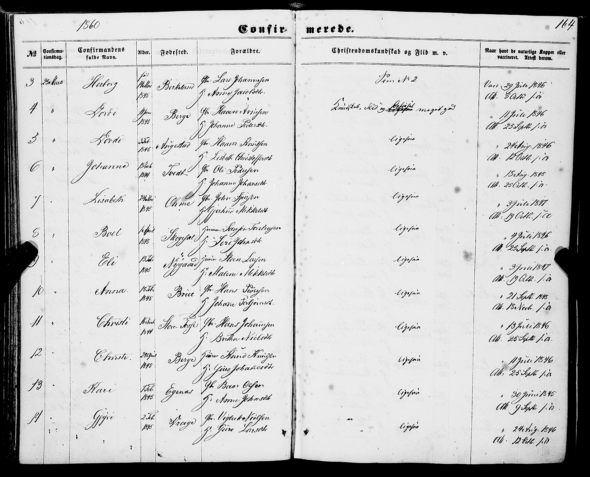 Strandebarm sokneprestembete, AV/SAB-A-78401/H/Haa: Parish register (official) no. A 8, 1858-1872, p. 164