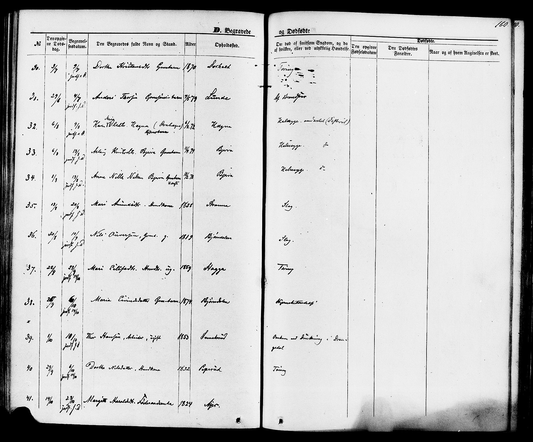 Lunde kirkebøker, AV/SAKO-A-282/F/Fa/L0001: Parish register (official) no. I 1, 1866-1883, p. 160