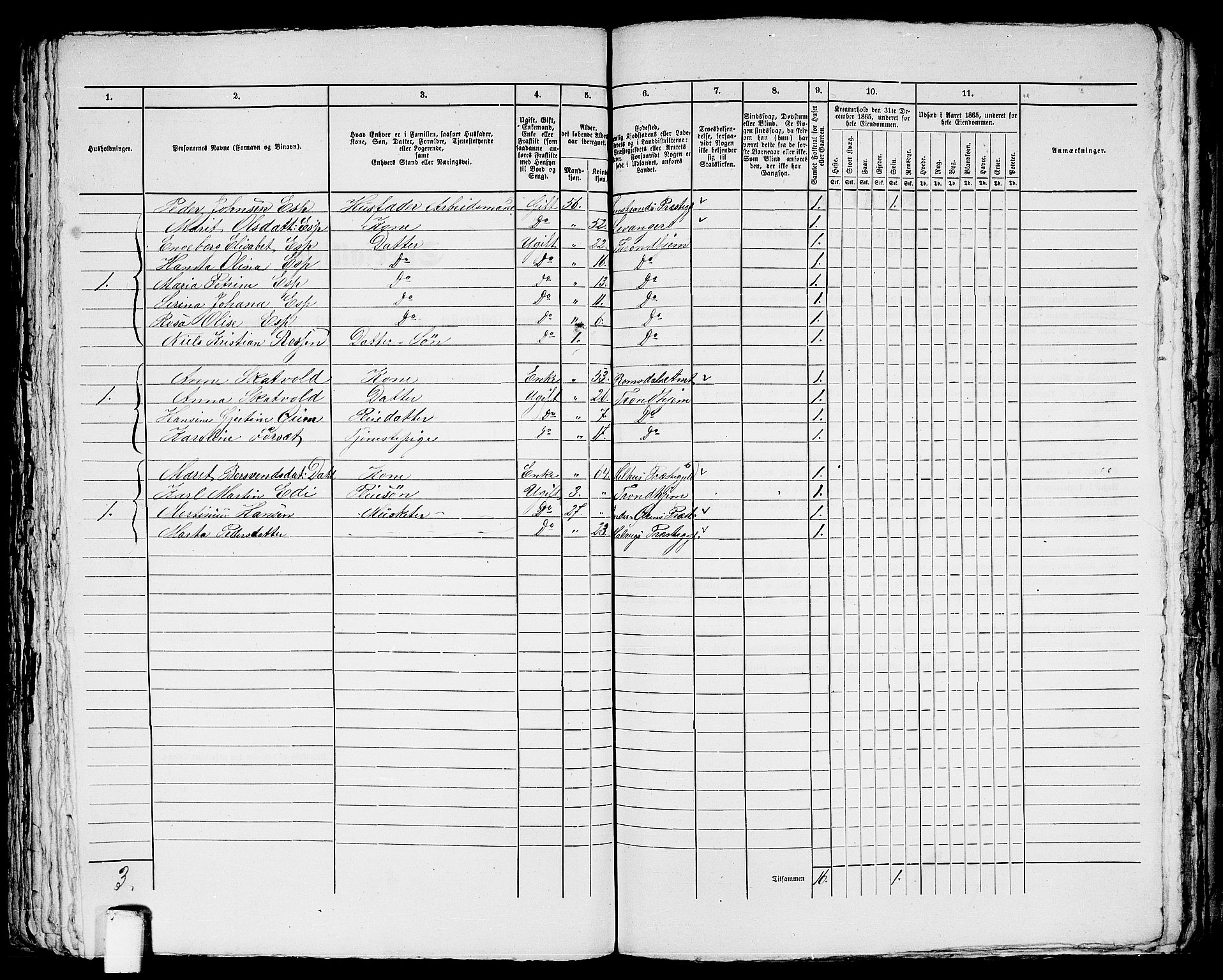 RA, 1865 census for Trondheim, 1865, p. 1883