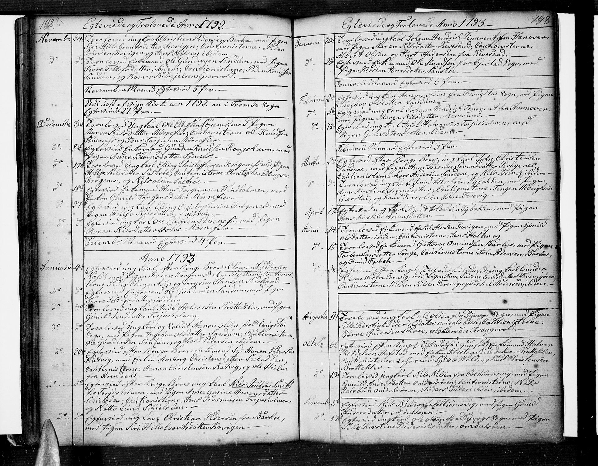 Tromøy sokneprestkontor, SAK/1111-0041/F/Fa/L0002: Parish register (official) no. A 2, 1773-1808, p. 192-193
