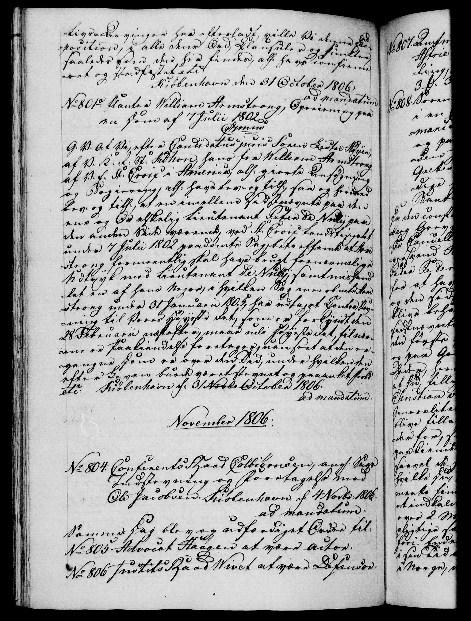 Danske Kanselli 1800-1814, RA/EA-3024/H/Hf/Hfb/Hfba/L0003: Registranter, 1805-1807, p. 266b