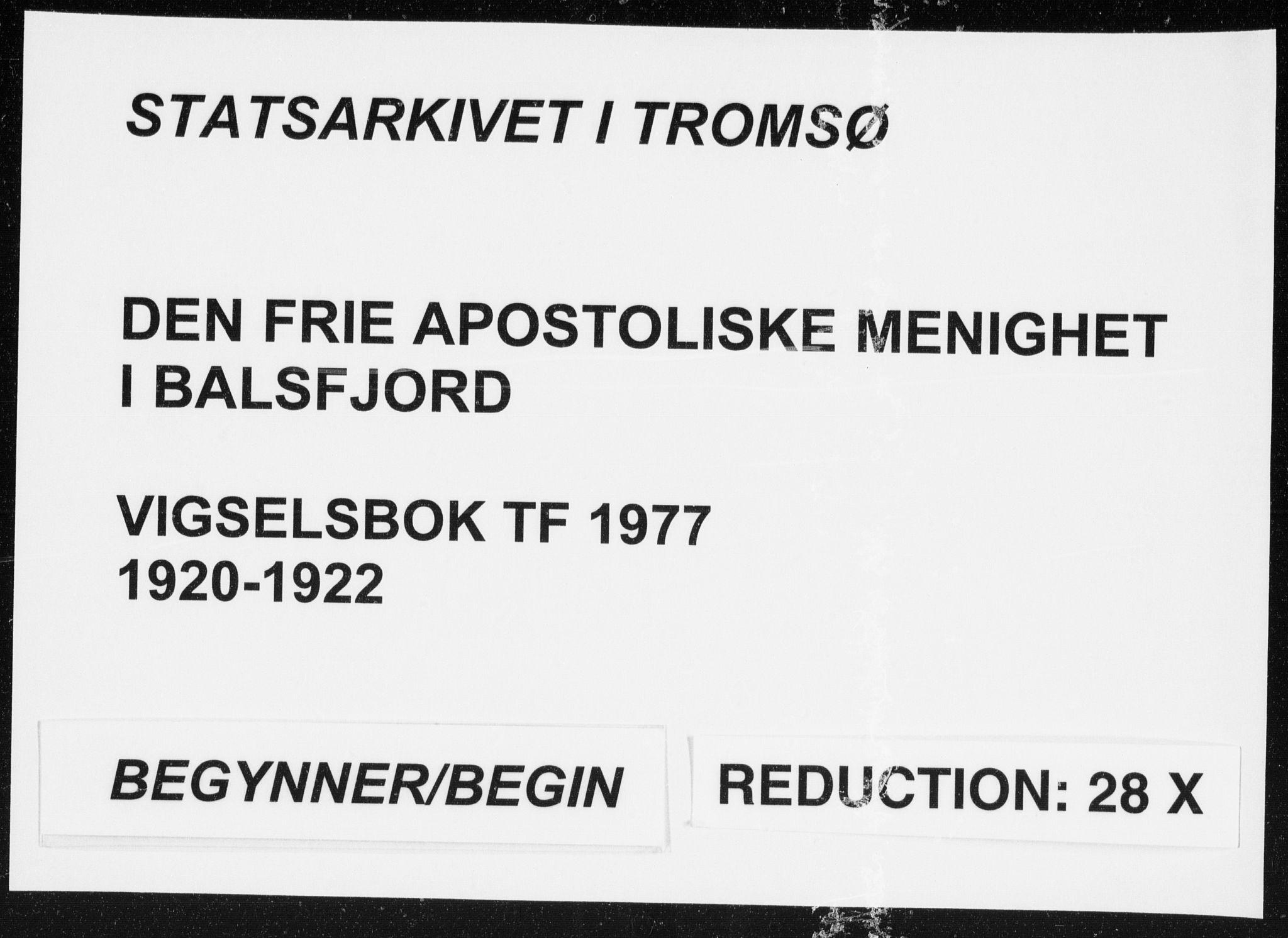 Fylkesmannen i Troms, SATØ/S-0001/A7.10.1/L1977: Dissenter register no. TF 1977, 1920-1922