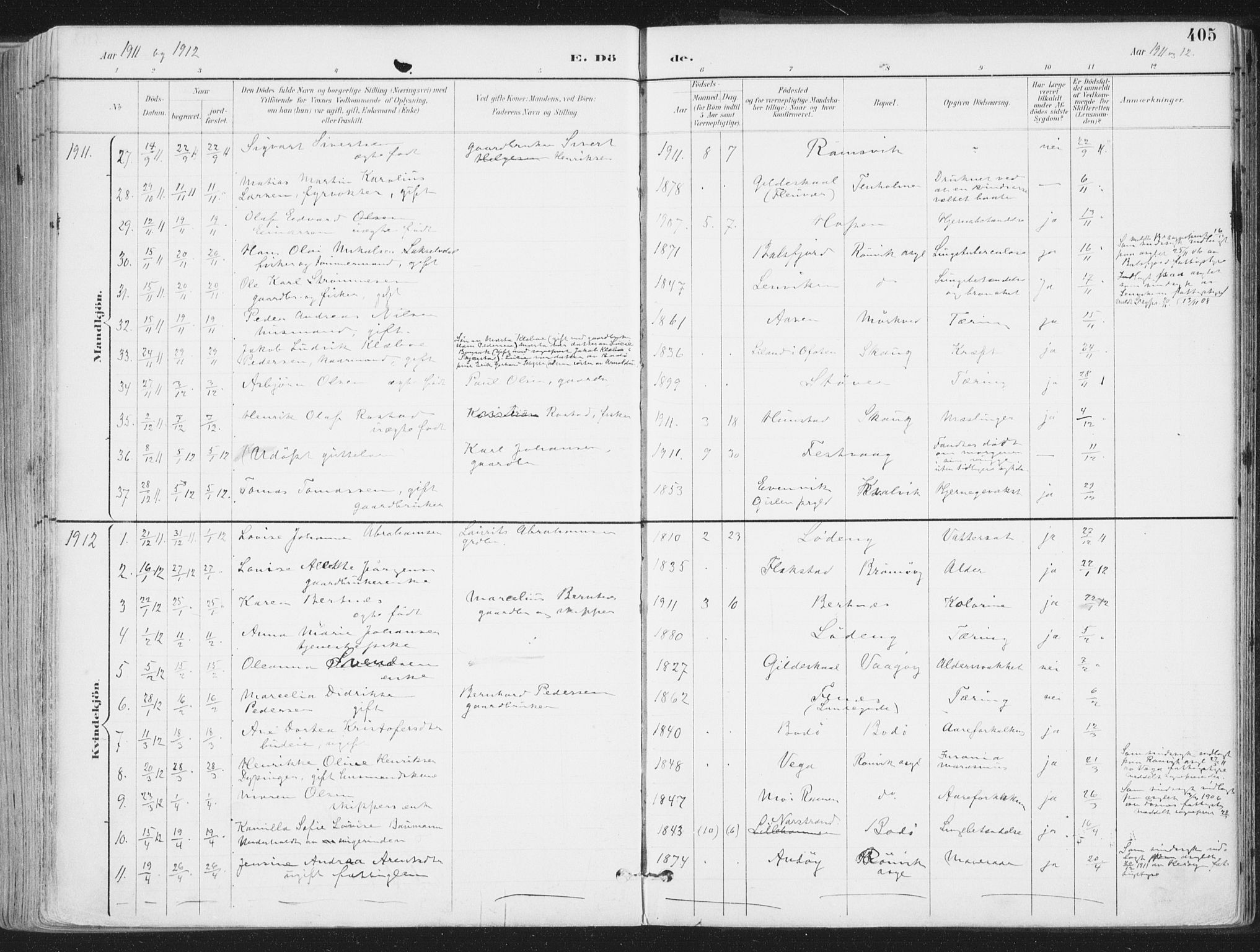 Ministerialprotokoller, klokkerbøker og fødselsregistre - Nordland, AV/SAT-A-1459/802/L0055: Parish register (official) no. 802A02, 1894-1915, p. 405