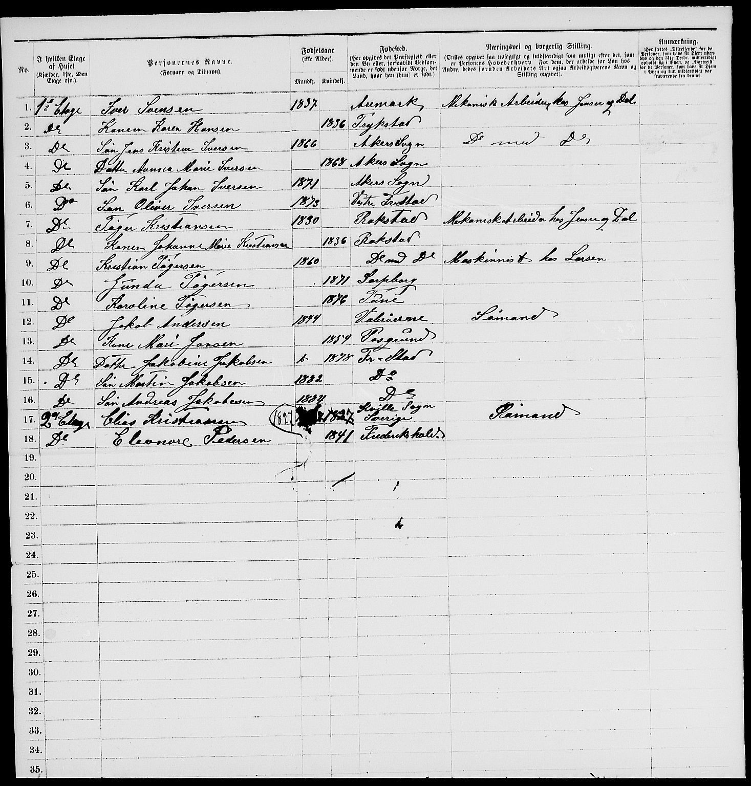 RA, 1885 census for 0103 Fredrikstad, 1885, p. 1437